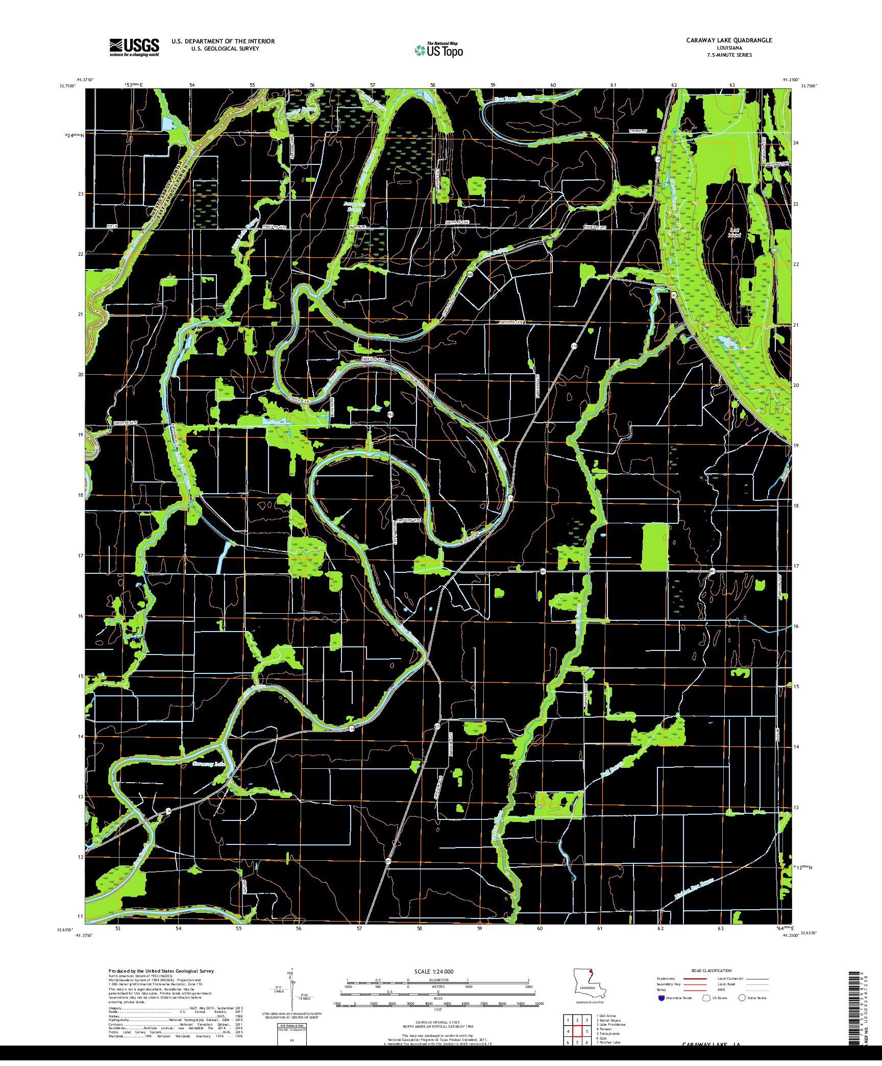 USGS US TOPO 7.5-MINUTE MAP FOR CARAWAY LAKE, LA 2018