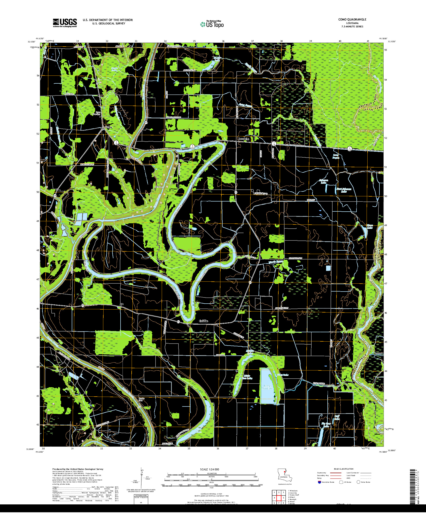 USGS US TOPO 7.5-MINUTE MAP FOR COMO, LA 2018