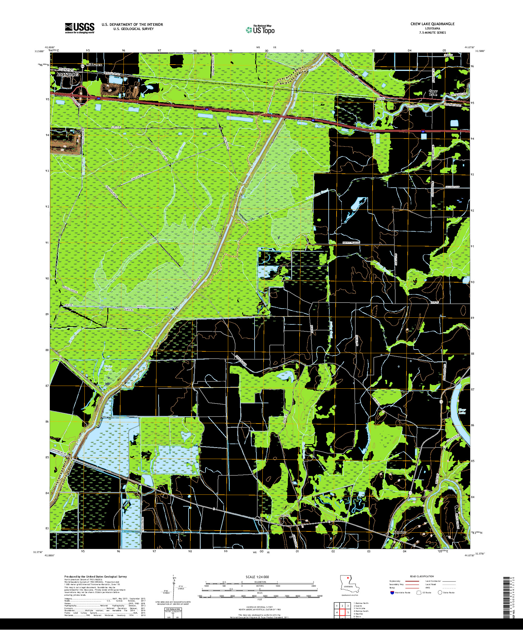 USGS US TOPO 7.5-MINUTE MAP FOR CREW LAKE, LA 2018