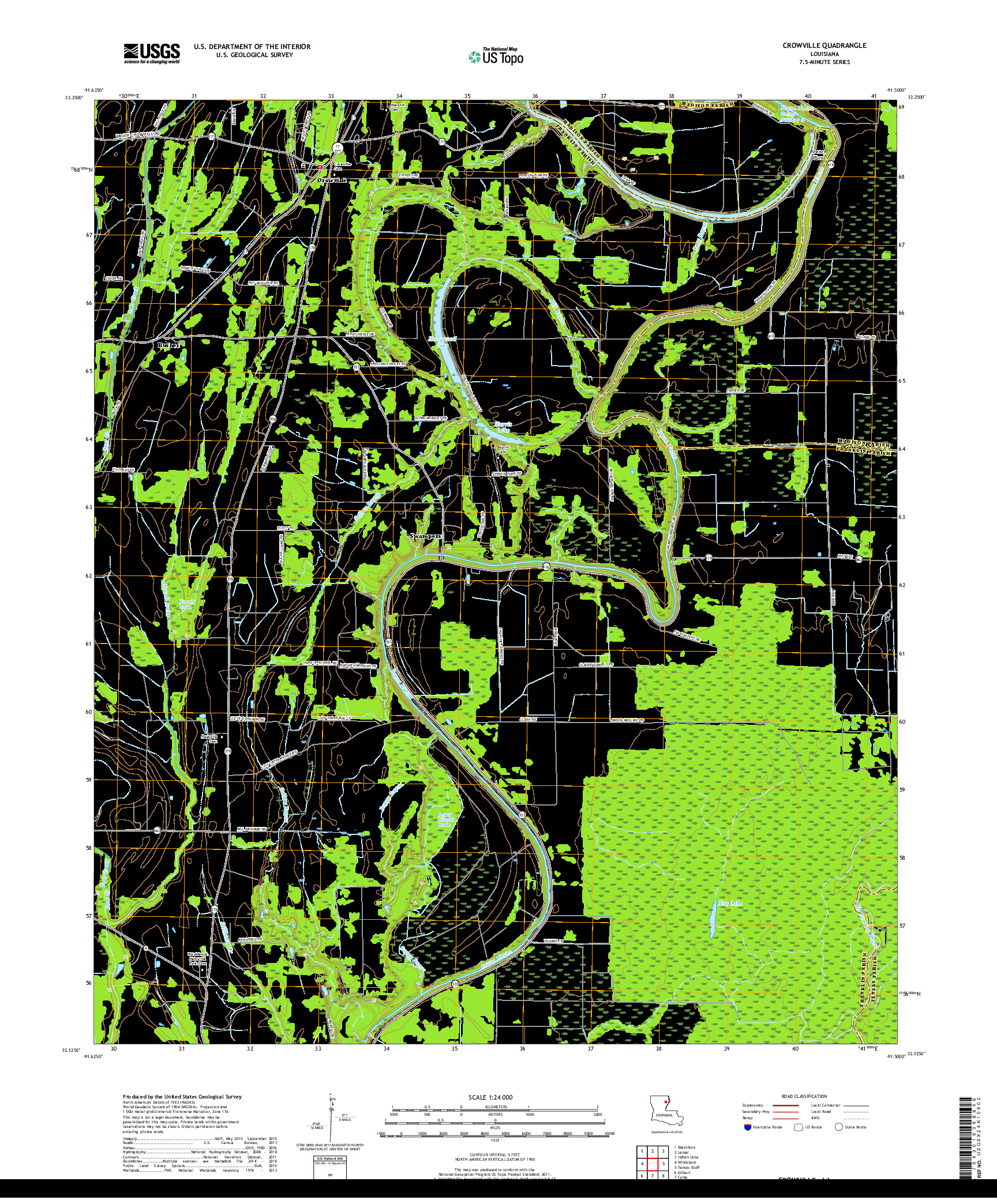 USGS US TOPO 7.5-MINUTE MAP FOR CROWVILLE, LA 2018