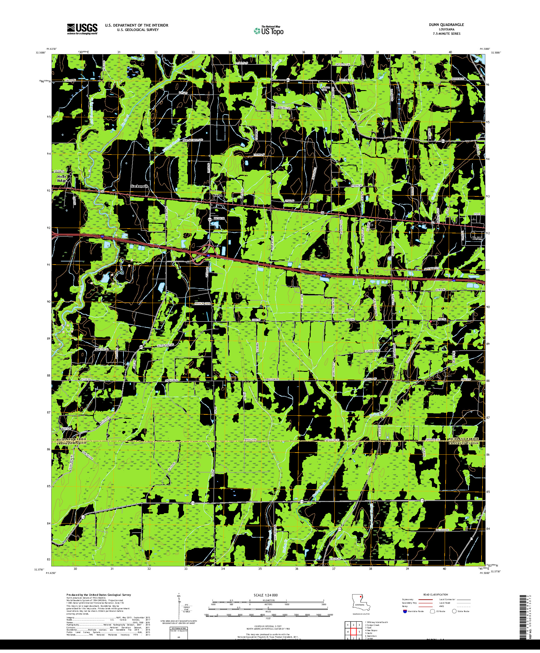 USGS US TOPO 7.5-MINUTE MAP FOR DUNN, LA 2018