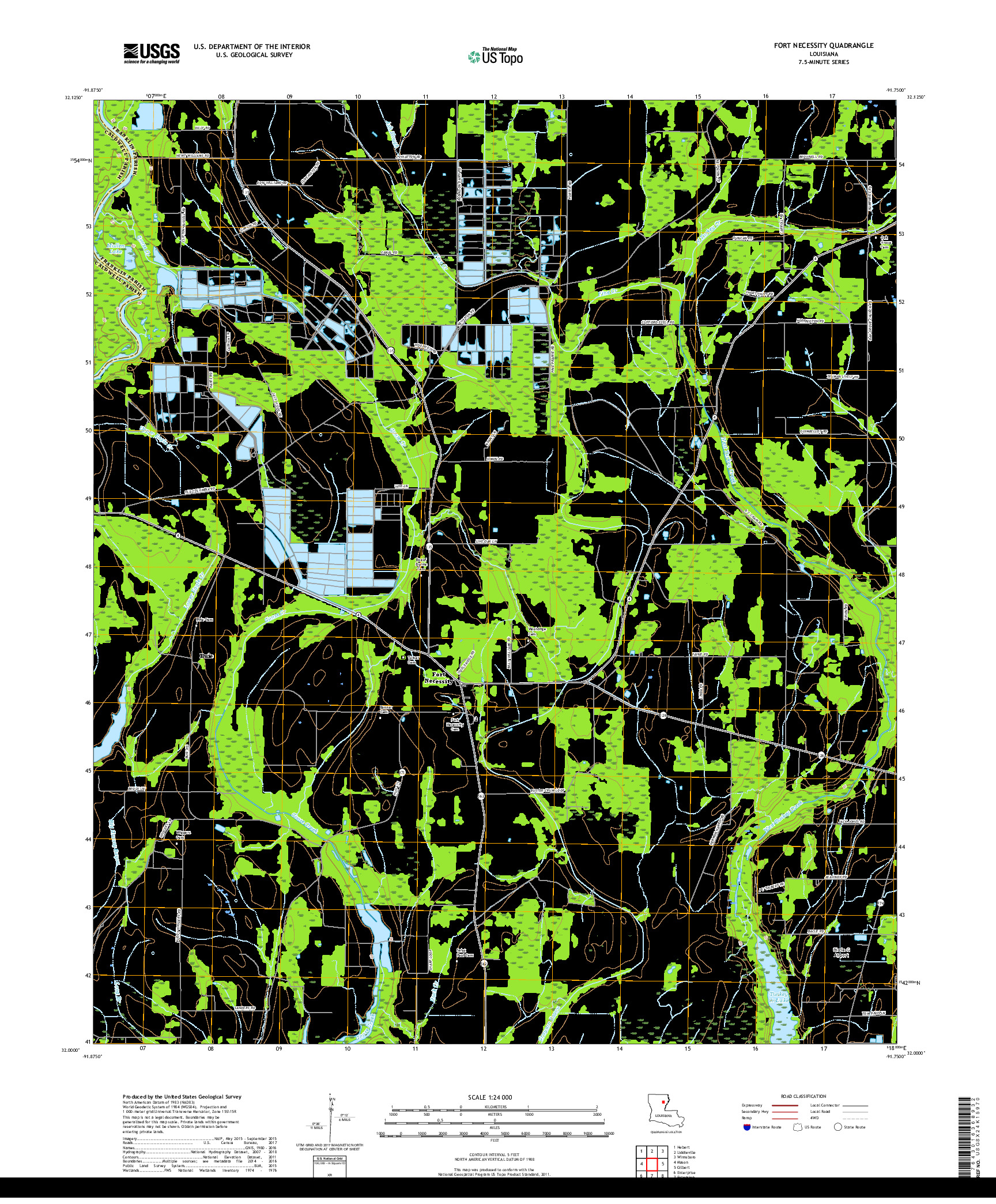 USGS US TOPO 7.5-MINUTE MAP FOR FORT NECESSITY, LA 2018