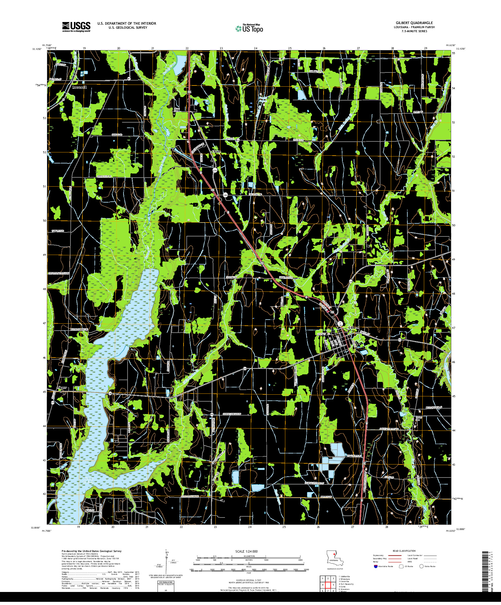 USGS US TOPO 7.5-MINUTE MAP FOR GILBERT, LA 2018