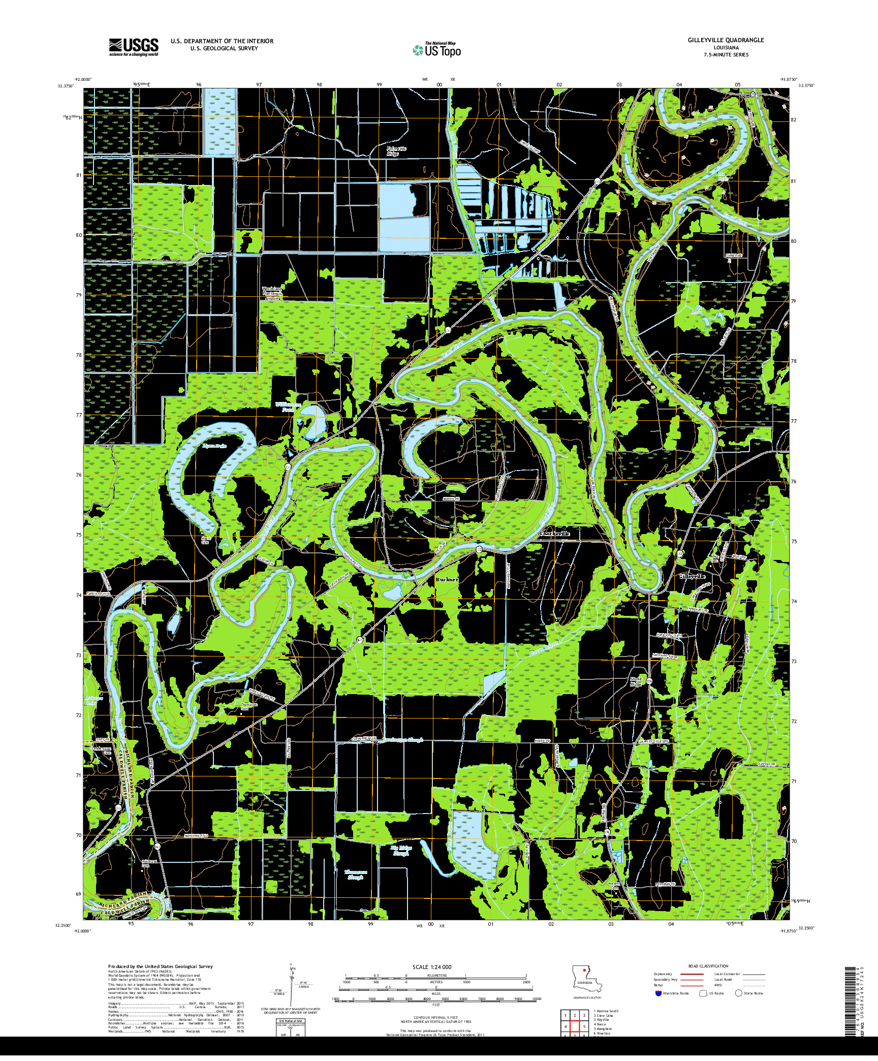 USGS US TOPO 7.5-MINUTE MAP FOR GILLEYVILLE, LA 2018