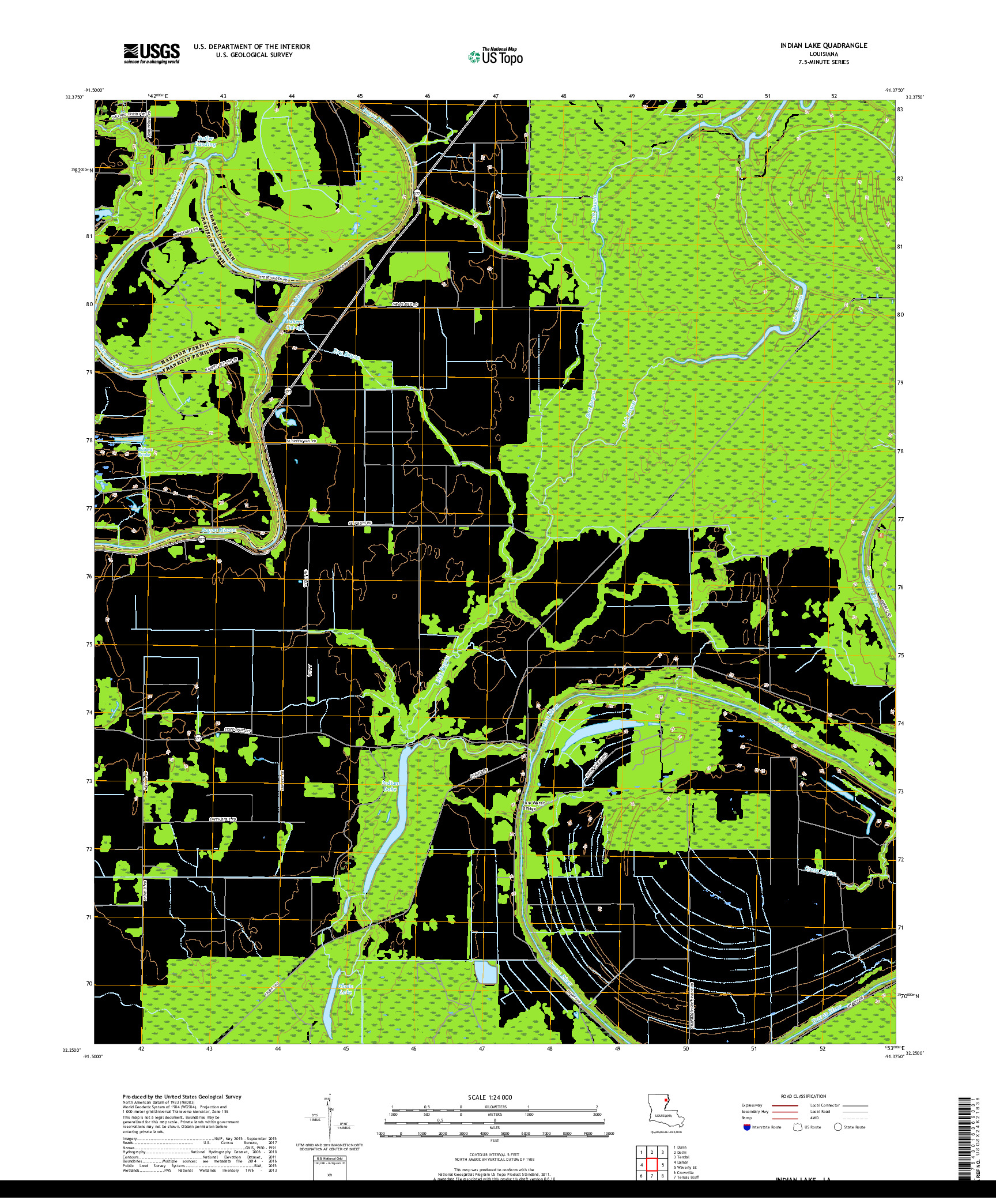 USGS US TOPO 7.5-MINUTE MAP FOR INDIAN LAKE, LA 2018