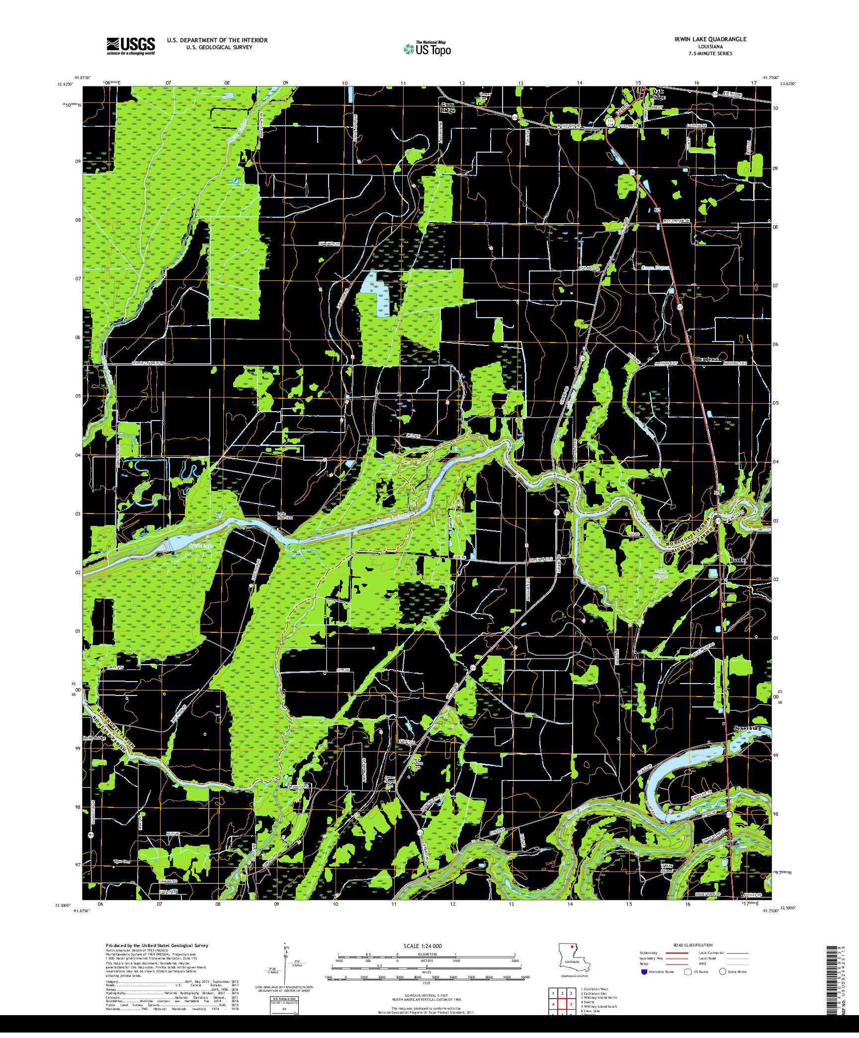 USGS US TOPO 7.5-MINUTE MAP FOR IRWIN LAKE, LA 2018