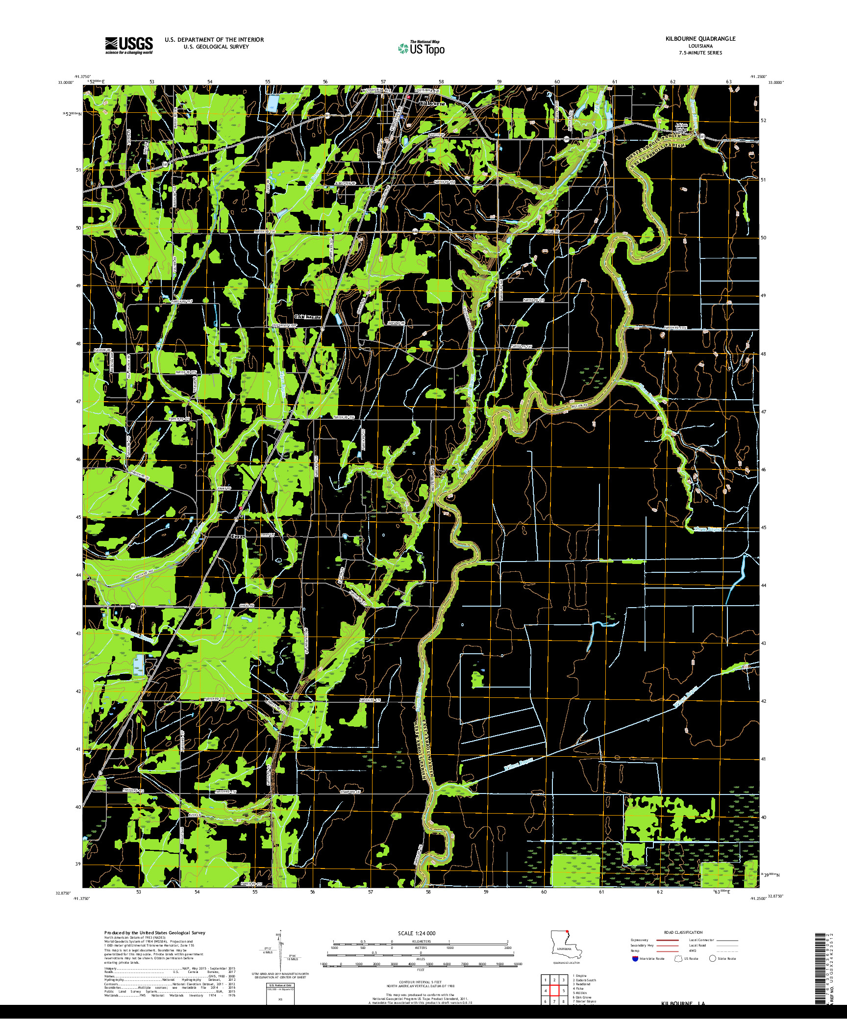 USGS US TOPO 7.5-MINUTE MAP FOR KILBOURNE, LA 2018