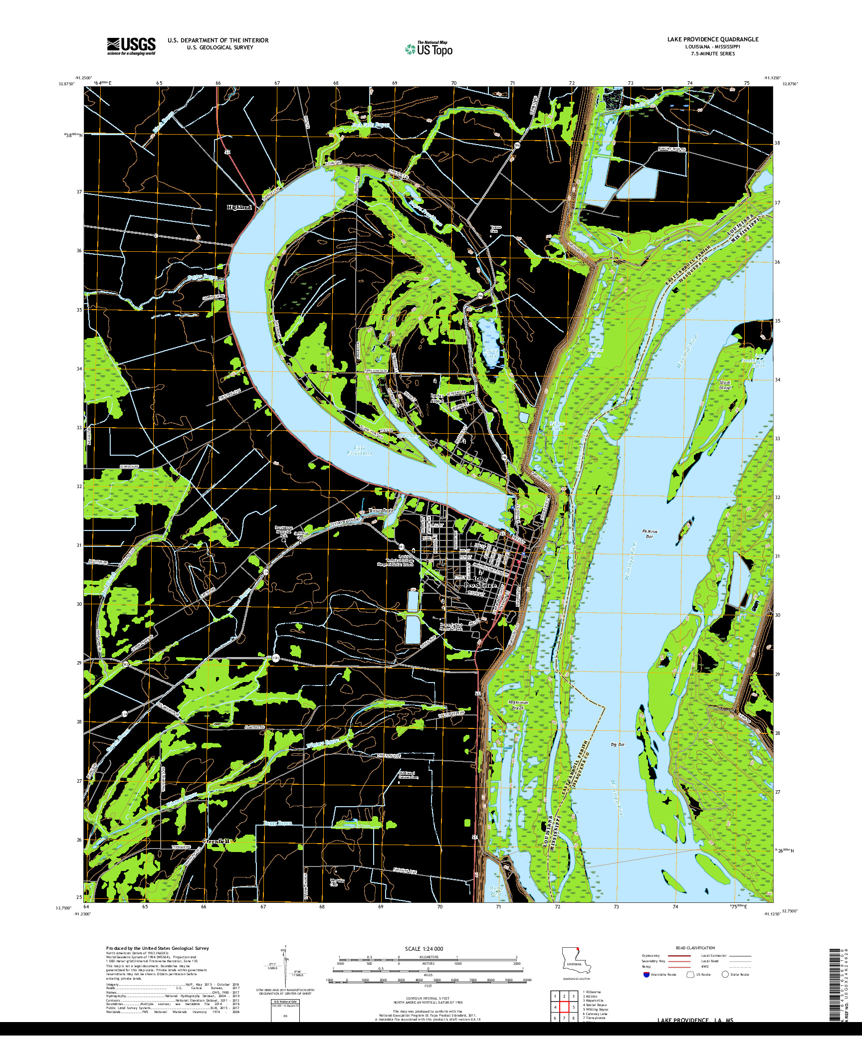 USGS US TOPO 7.5-MINUTE MAP FOR LAKE PROVIDENCE, LA,MS 2018