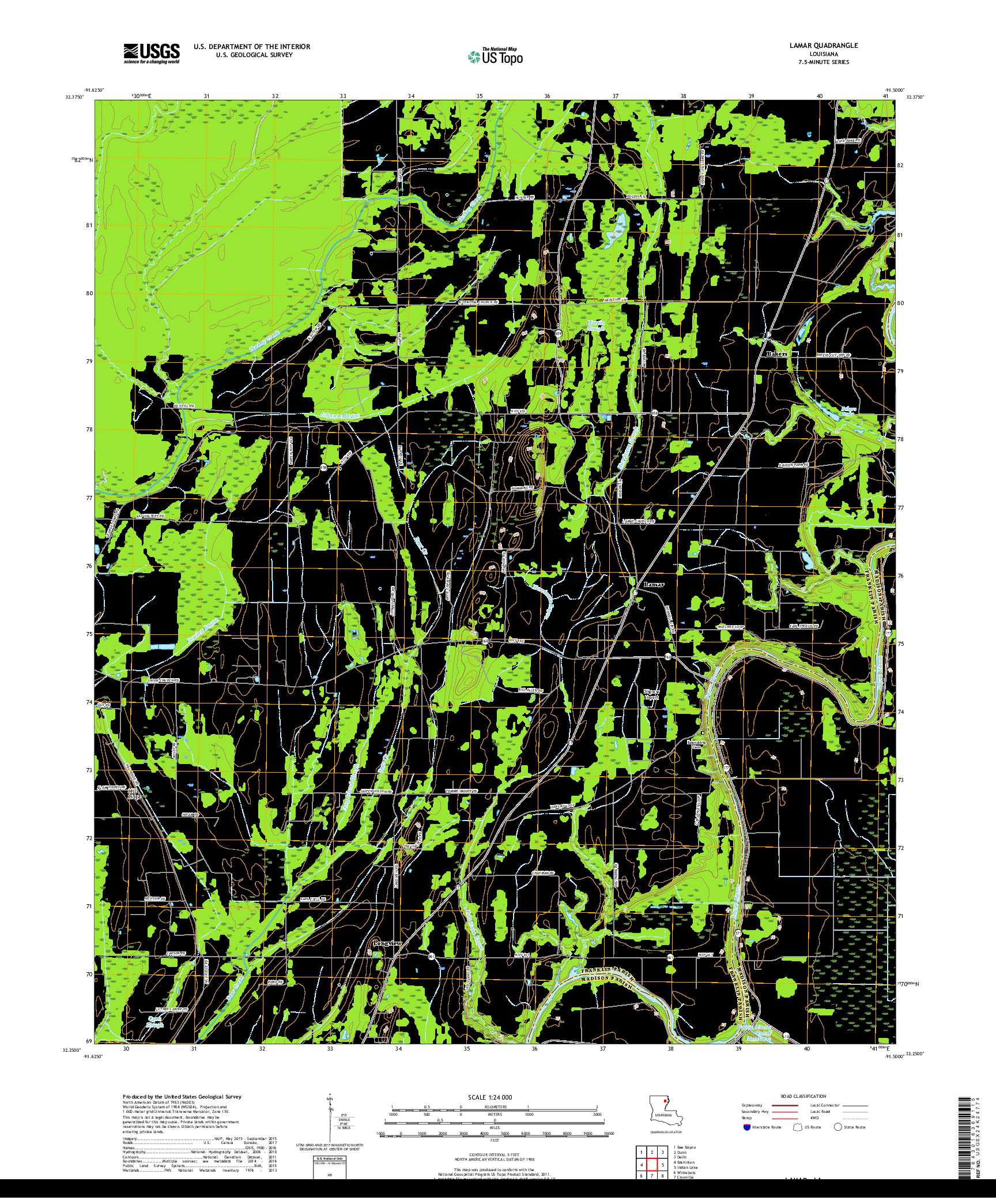 USGS US TOPO 7.5-MINUTE MAP FOR LAMAR, LA 2018