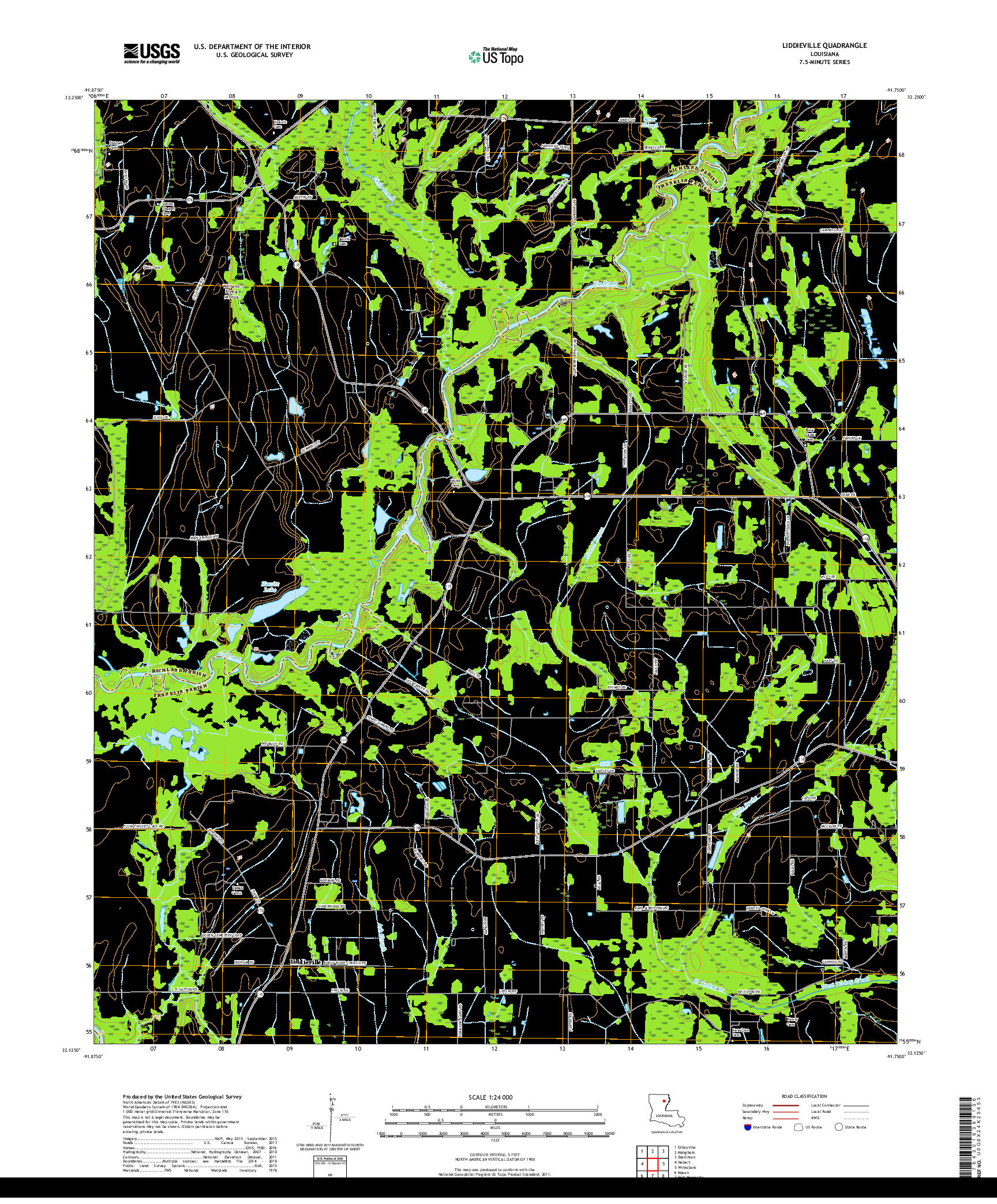 USGS US TOPO 7.5-MINUTE MAP FOR LIDDIEVILLE, LA 2018