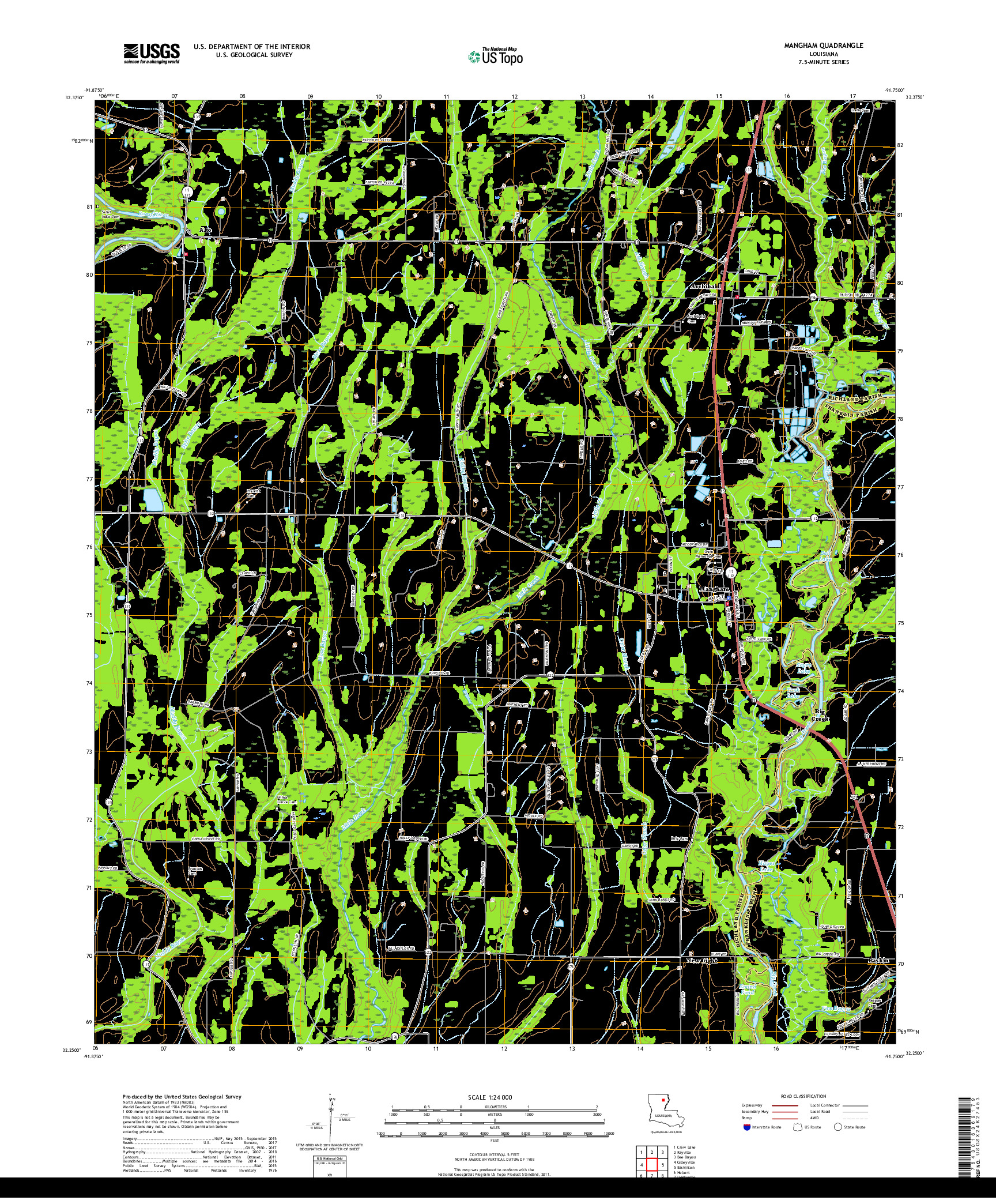 USGS US TOPO 7.5-MINUTE MAP FOR MANGHAM, LA 2018