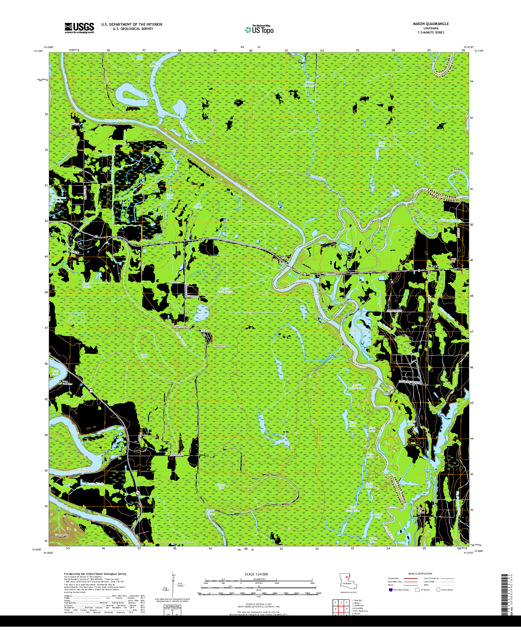 USGS US TOPO 7.5-MINUTE MAP FOR MASON, LA 2018