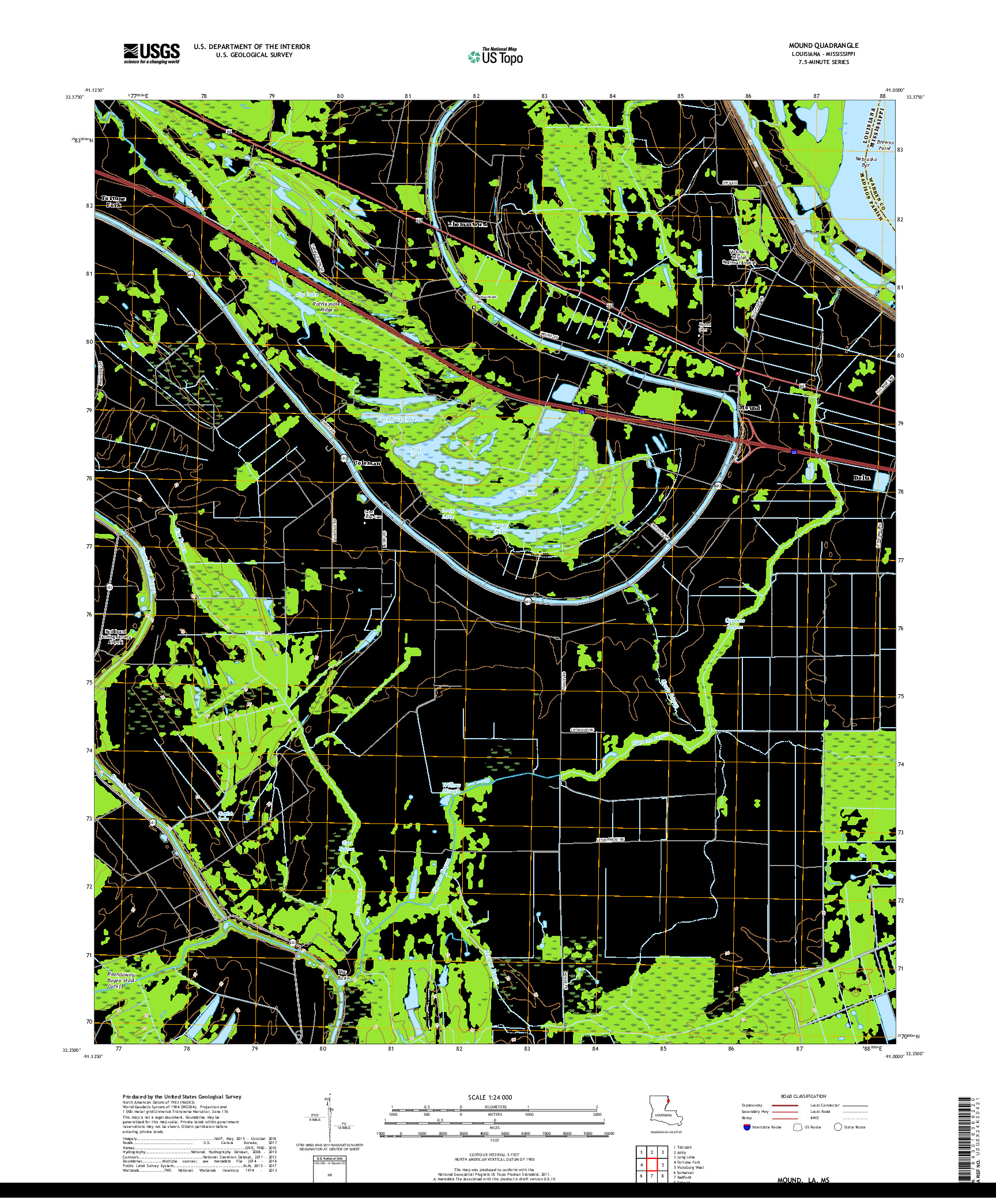 USGS US TOPO 7.5-MINUTE MAP FOR MOUND, LA,MS 2018