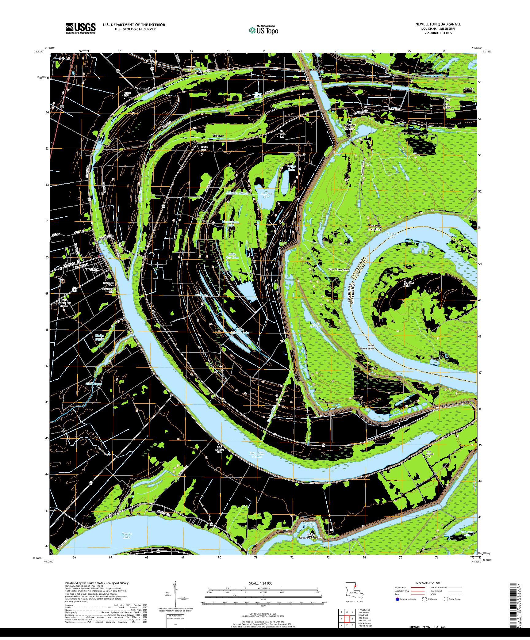 USGS US TOPO 7.5-MINUTE MAP FOR NEWELLTON, LA,MS 2018