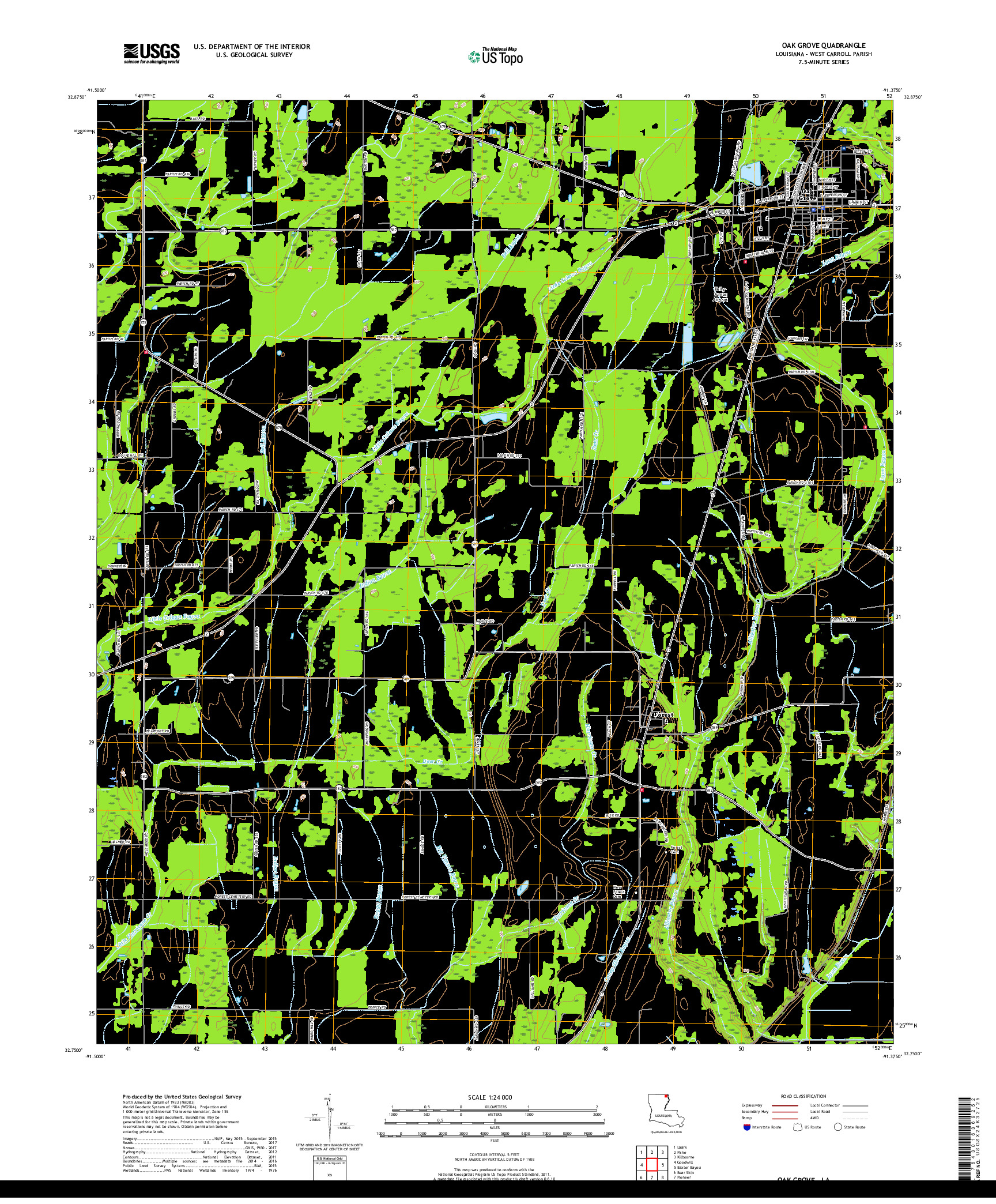 USGS US TOPO 7.5-MINUTE MAP FOR OAK GROVE, LA 2018