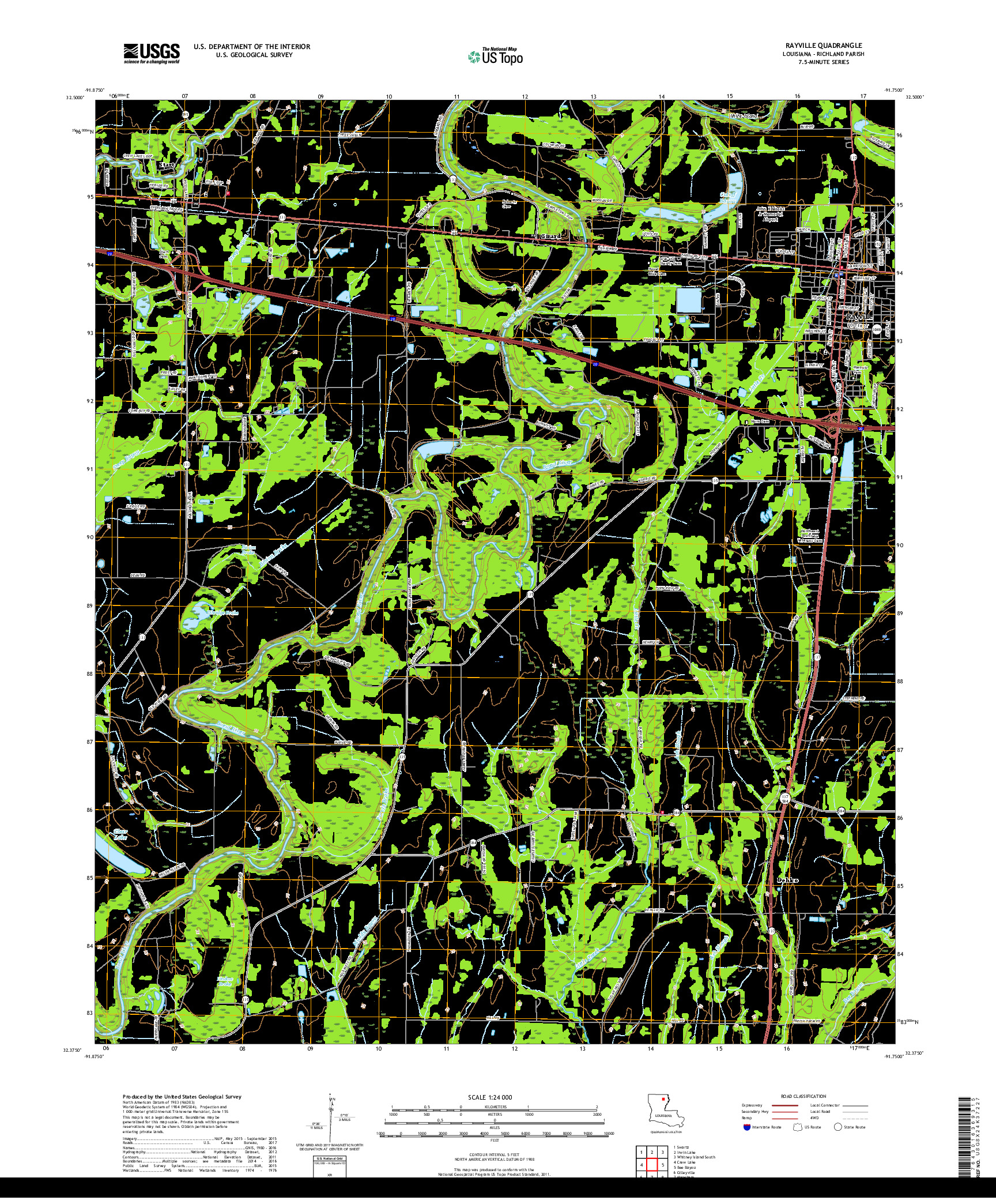 USGS US TOPO 7.5-MINUTE MAP FOR RAYVILLE, LA 2018