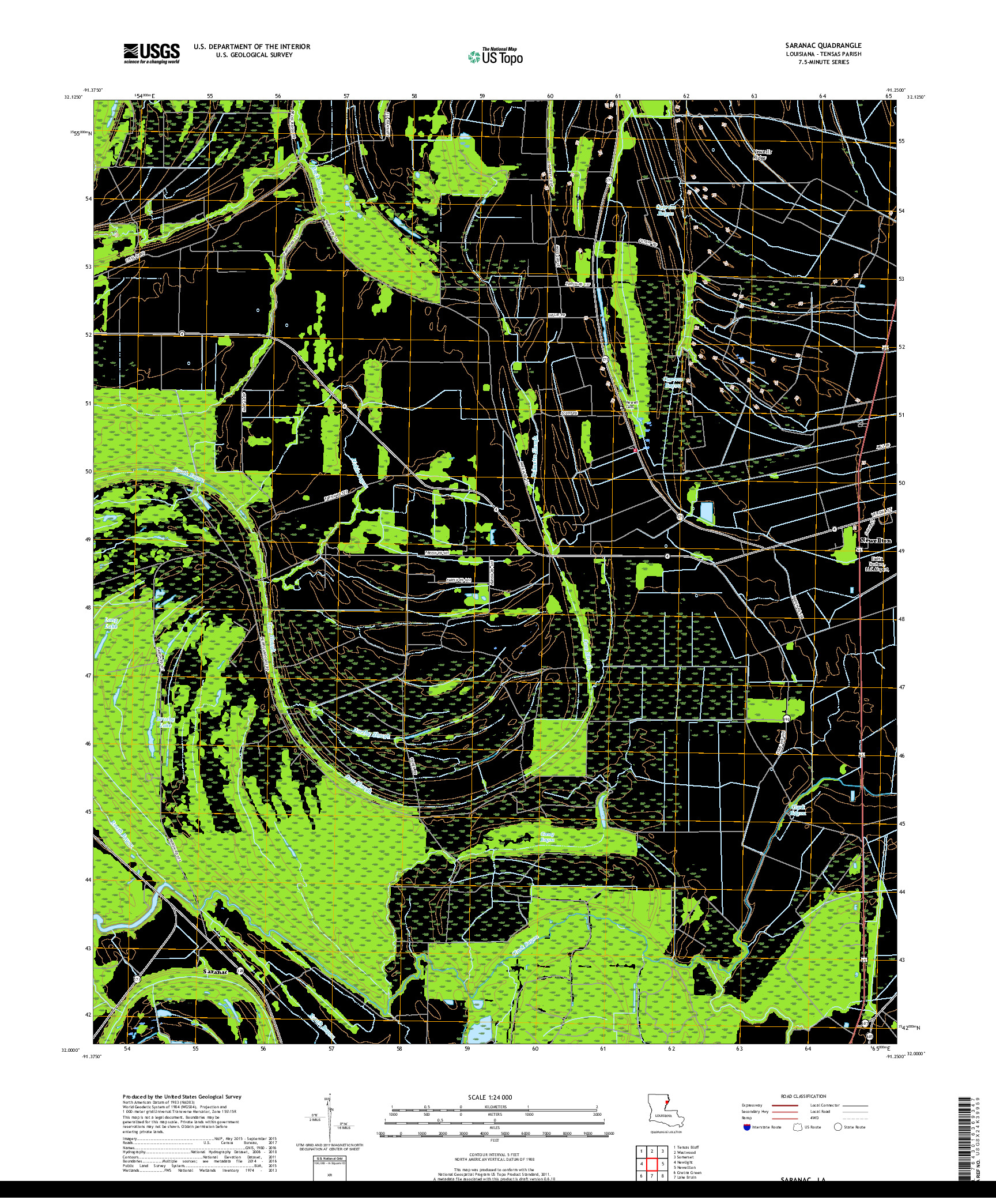 USGS US TOPO 7.5-MINUTE MAP FOR SARANAC, LA 2018