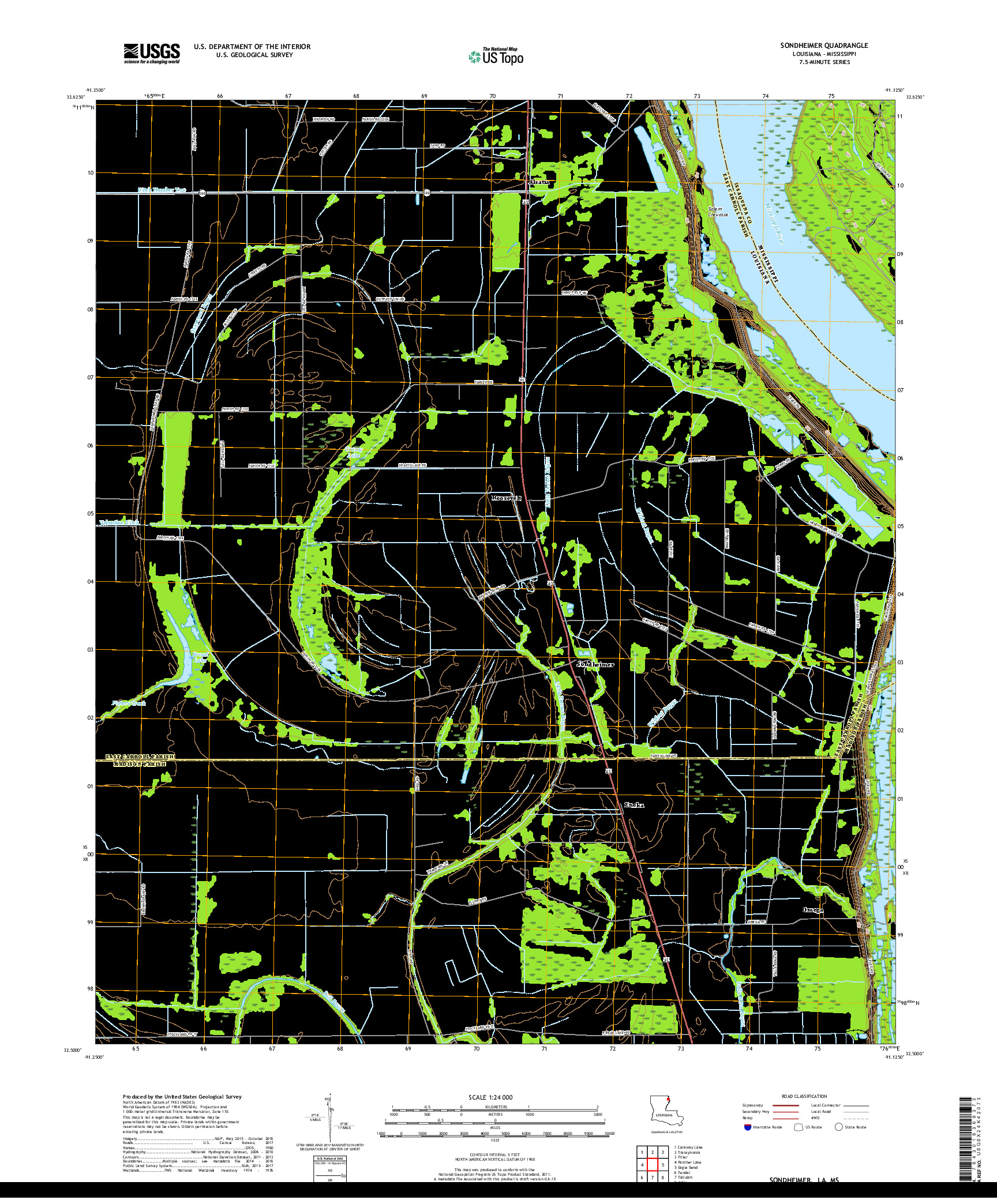 USGS US TOPO 7.5-MINUTE MAP FOR SONDHEIMER, LA,MS 2018