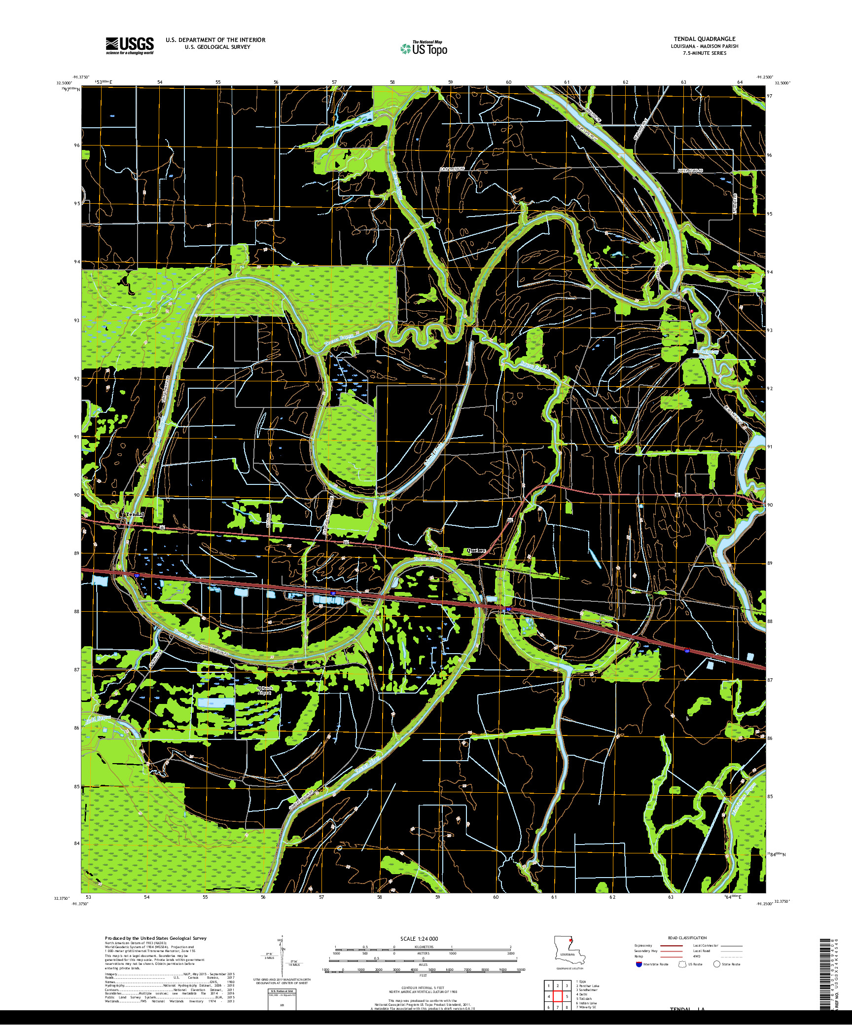 USGS US TOPO 7.5-MINUTE MAP FOR TENDAL, LA 2018