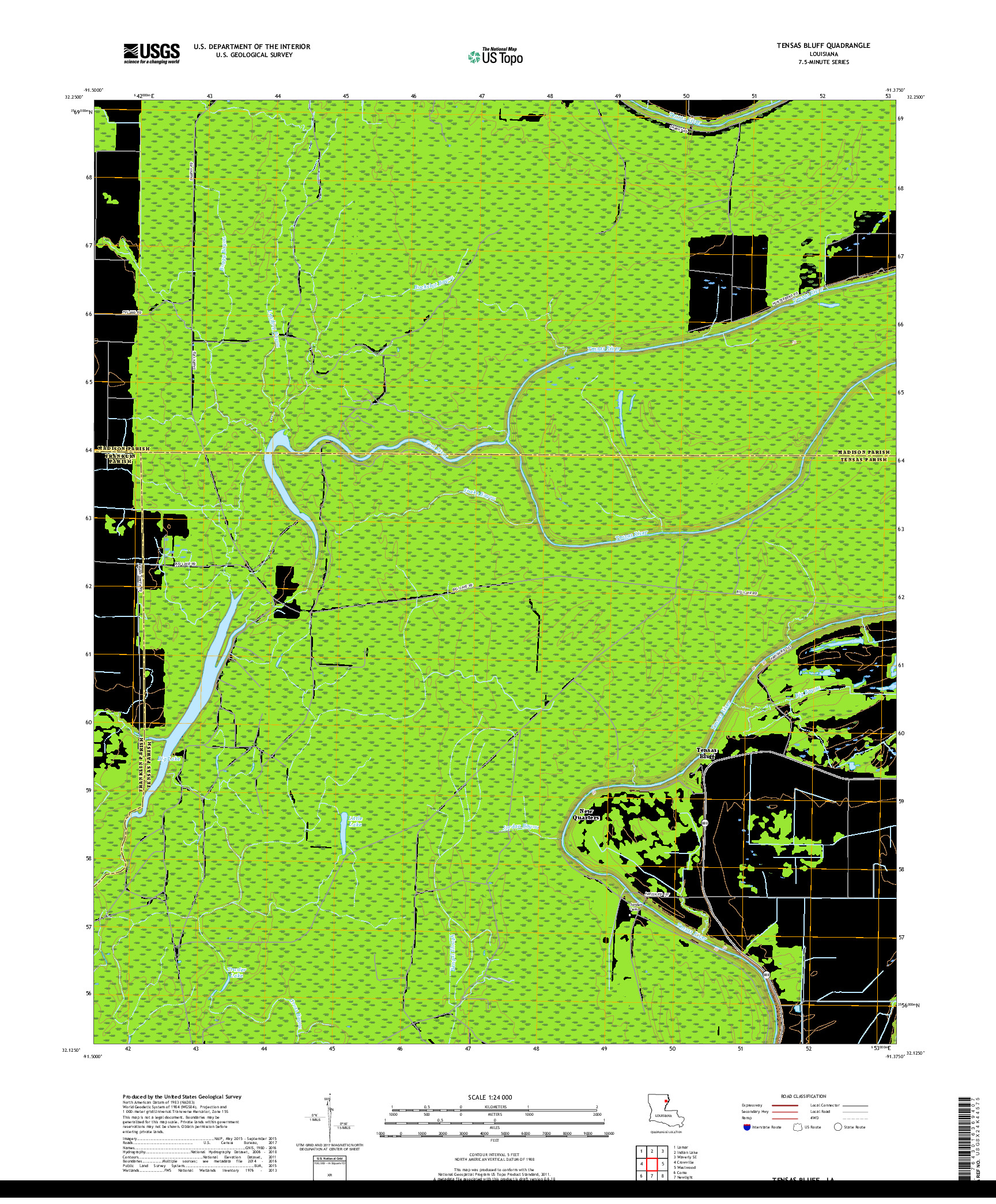 USGS US TOPO 7.5-MINUTE MAP FOR TENSAS BLUFF, LA 2018