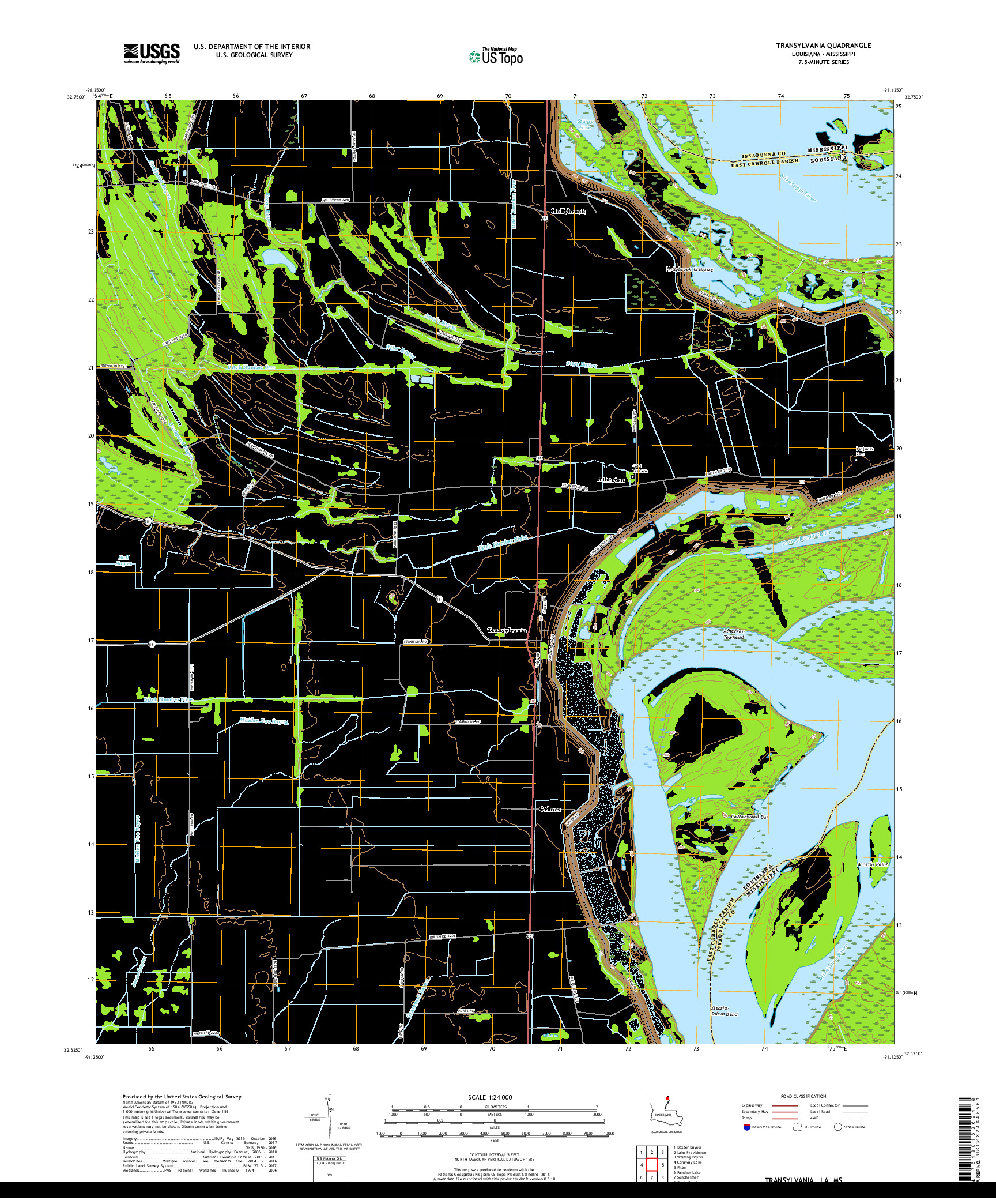 USGS US TOPO 7.5-MINUTE MAP FOR TRANSYLVANIA, LA,MS 2018