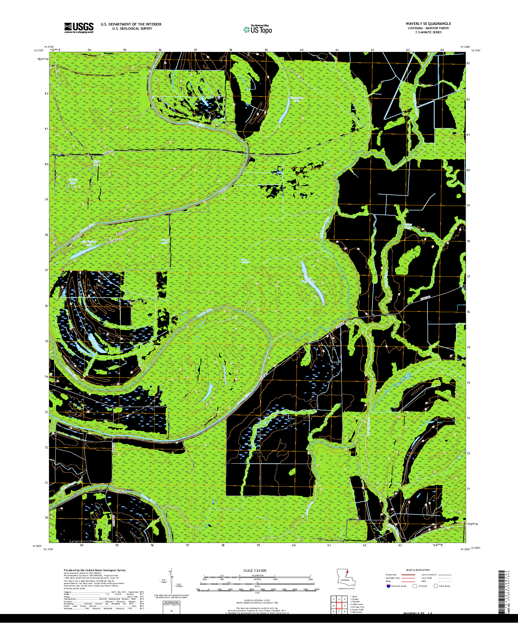 USGS US TOPO 7.5-MINUTE MAP FOR WAVERLY SE, LA 2018