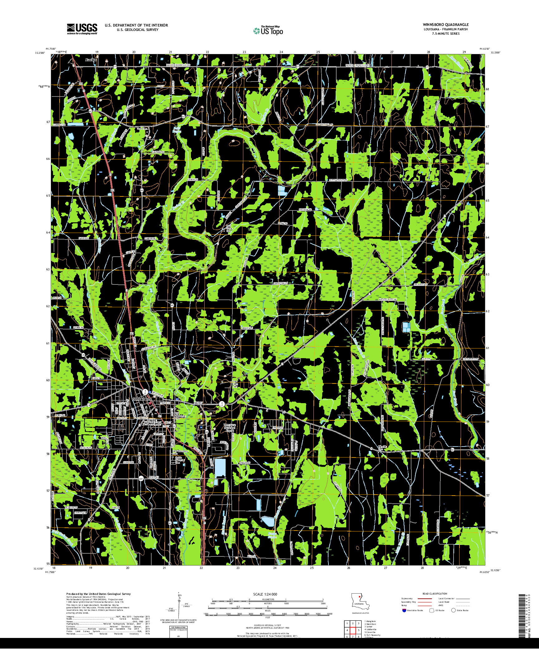 USGS US TOPO 7.5-MINUTE MAP FOR WINNSBORO, LA 2018