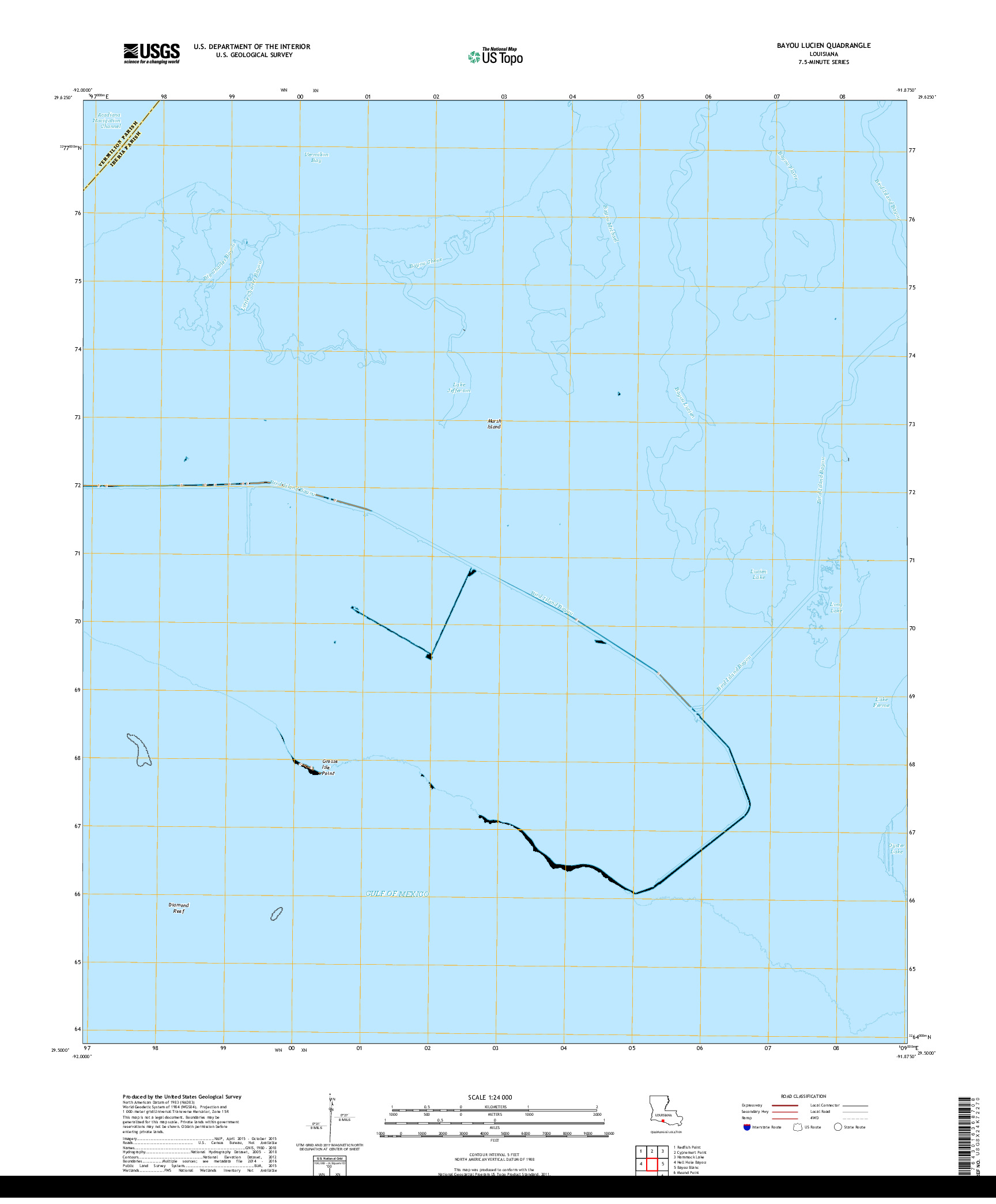 USGS US TOPO 7.5-MINUTE MAP FOR BAYOU LUCIEN, LA 2018