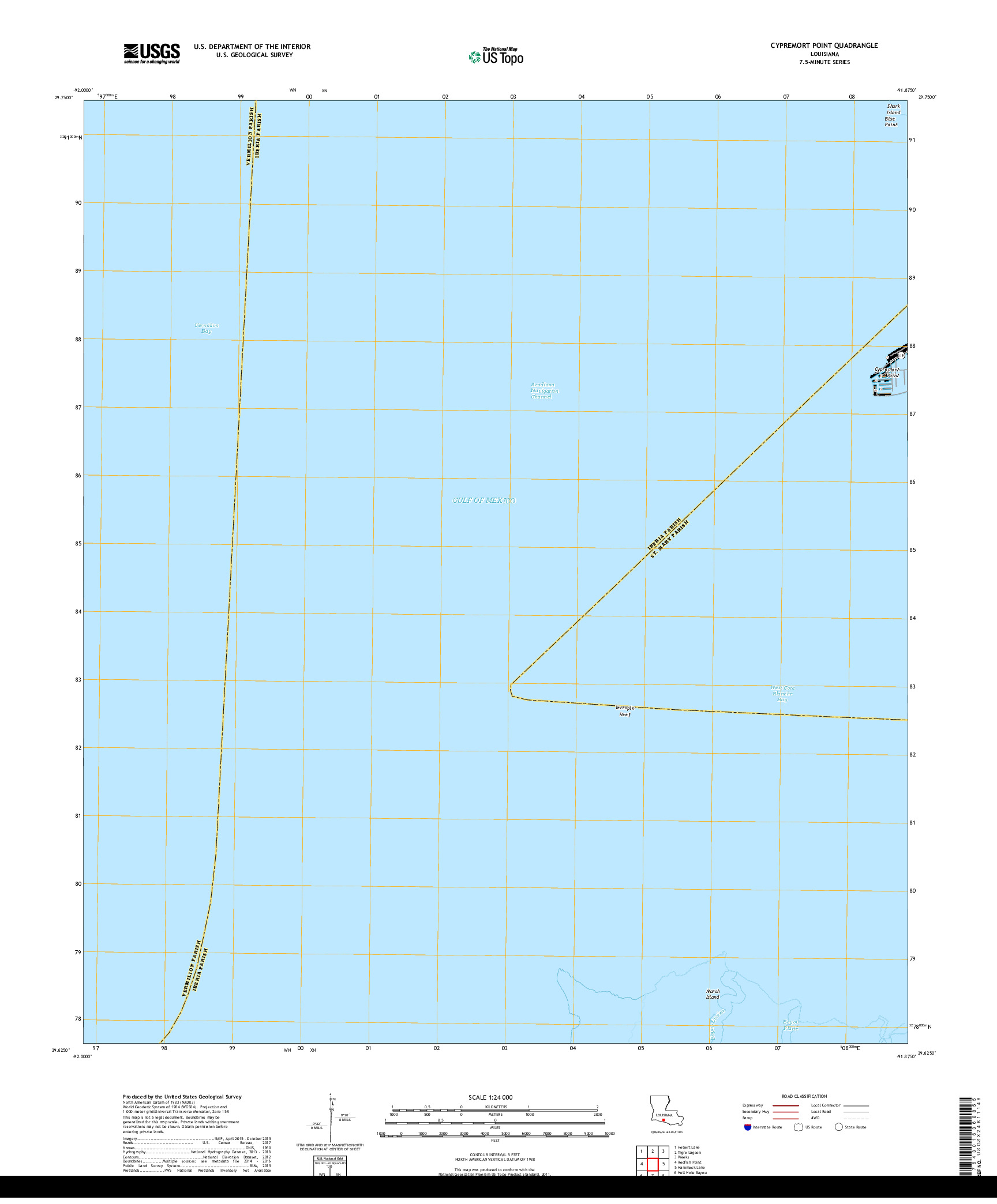 USGS US TOPO 7.5-MINUTE MAP FOR CYPREMORT POINT, LA 2018