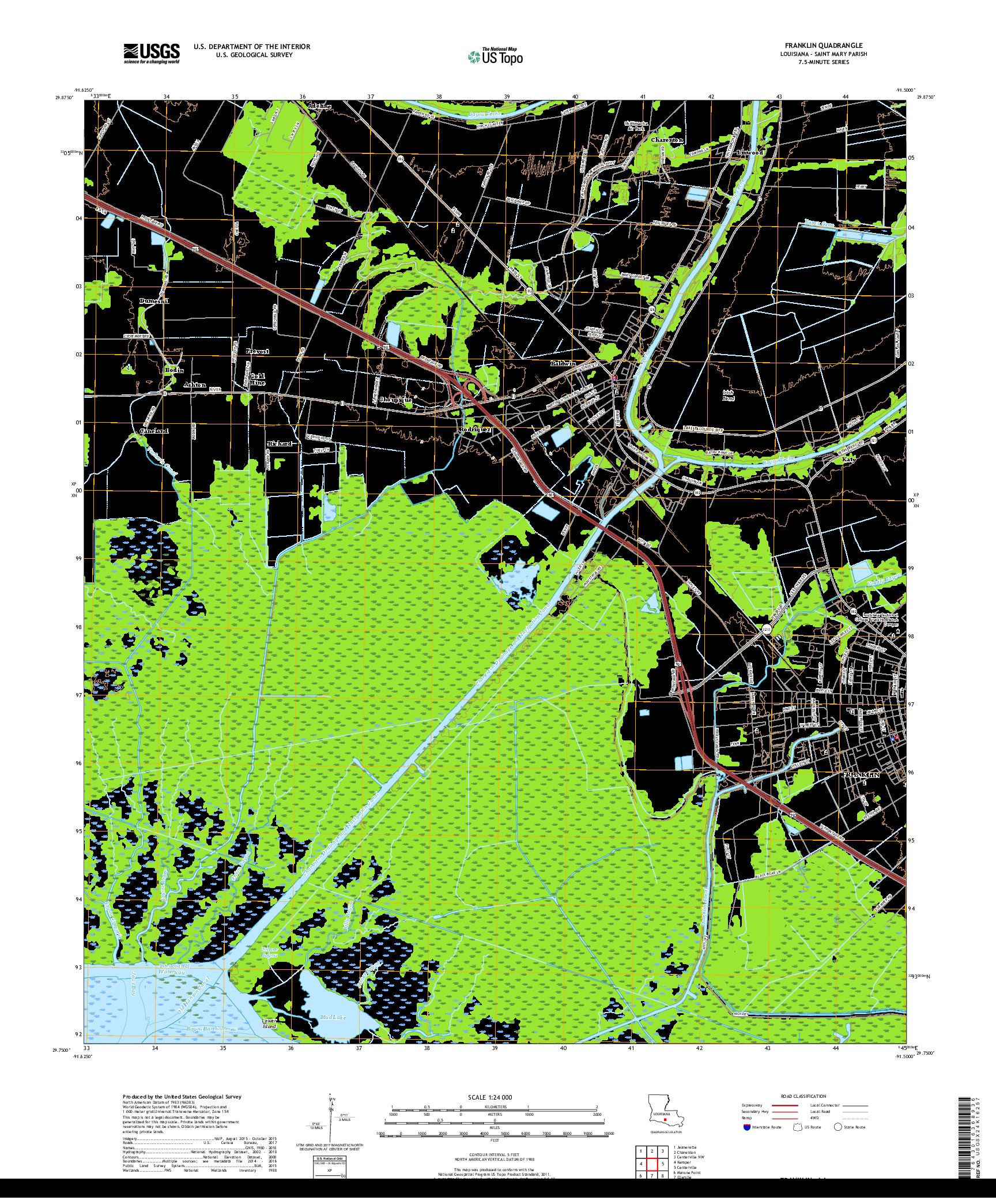 USGS US TOPO 7.5-MINUTE MAP FOR FRANKLIN, LA 2018