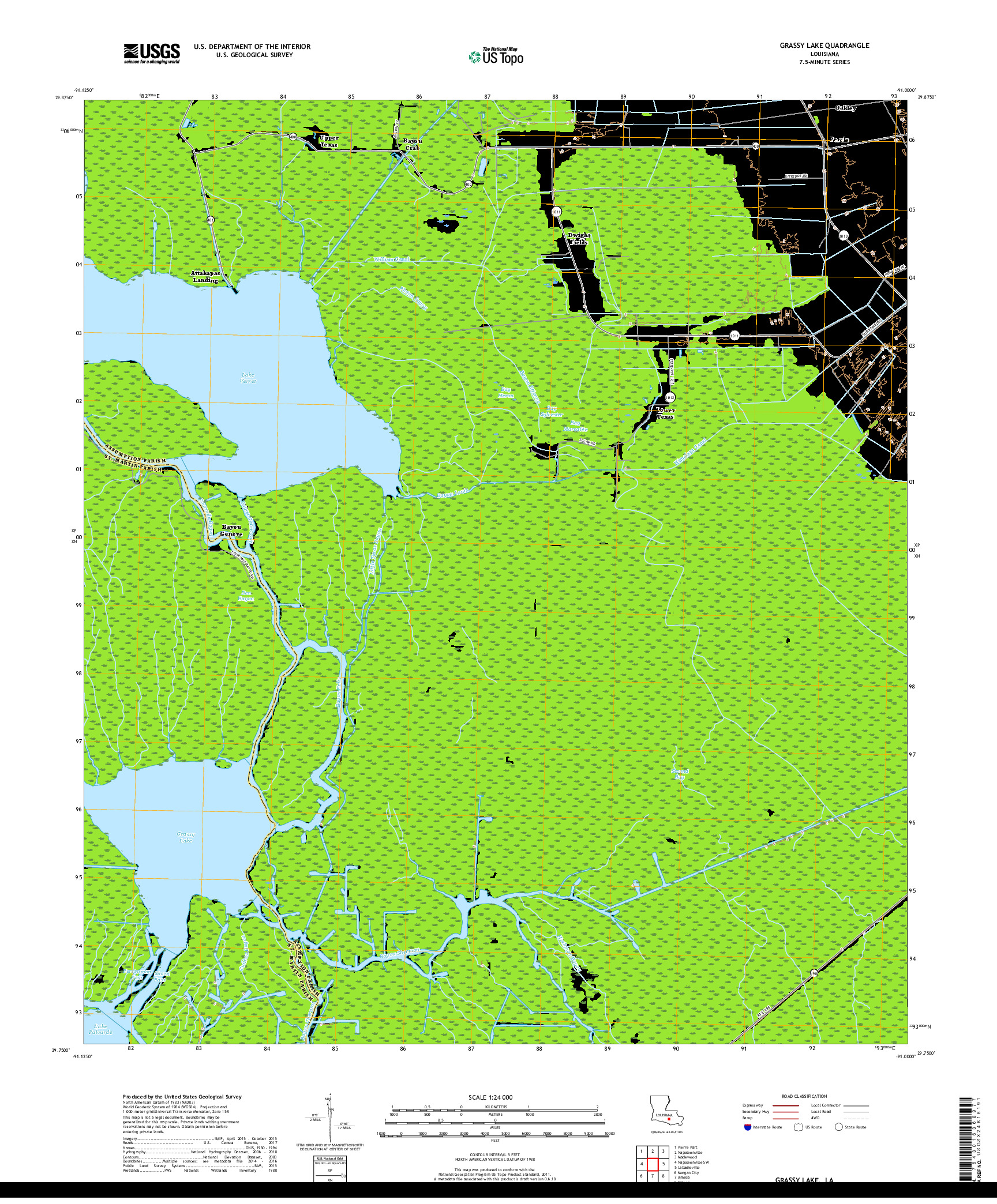 USGS US TOPO 7.5-MINUTE MAP FOR GRASSY LAKE, LA 2018