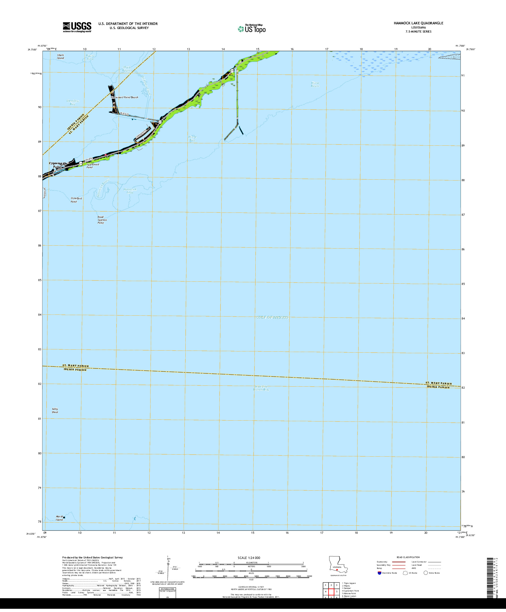 USGS US TOPO 7.5-MINUTE MAP FOR HAMMOCK LAKE, LA 2018