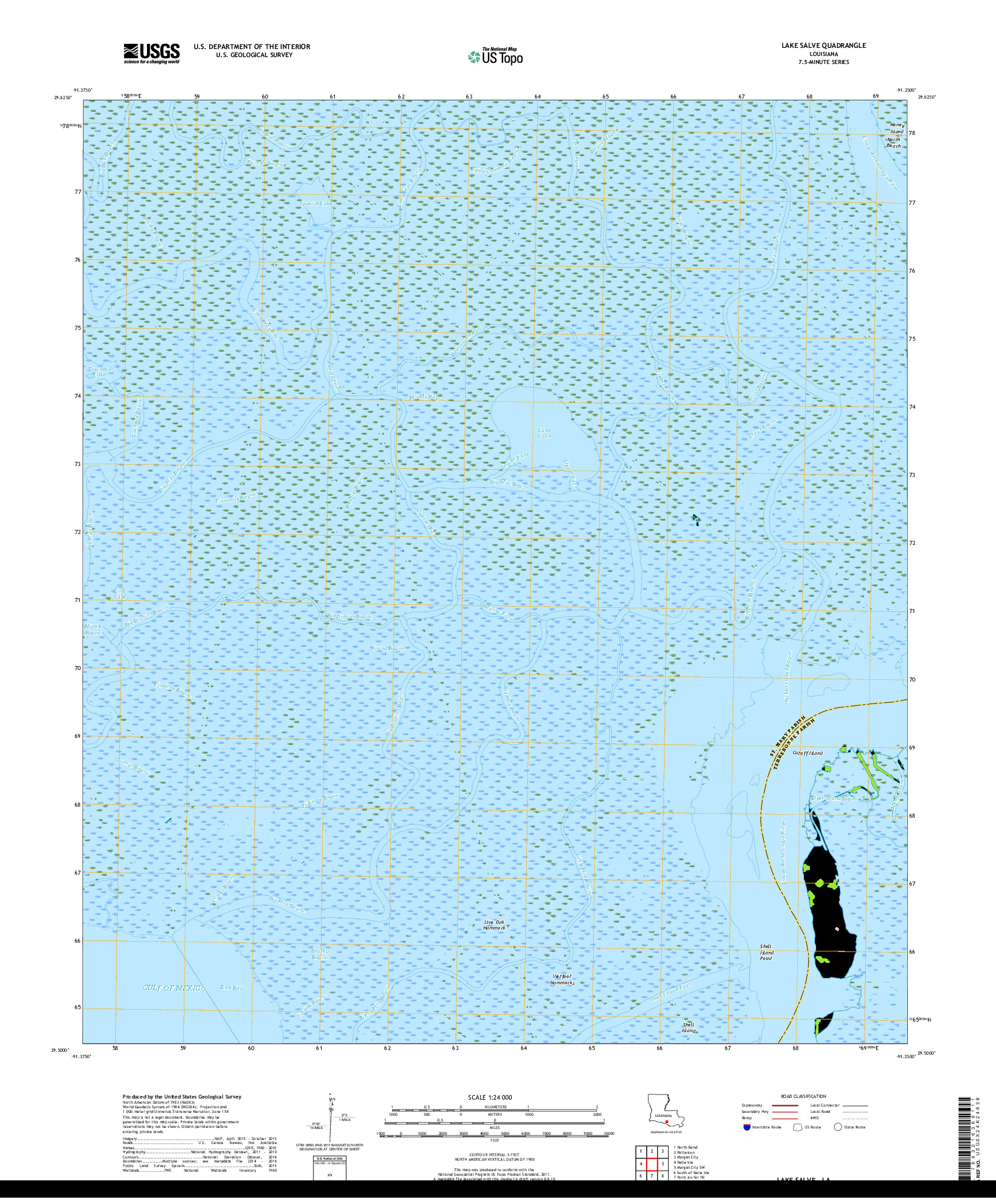 USGS US TOPO 7.5-MINUTE MAP FOR LAKE SALVE, LA 2018