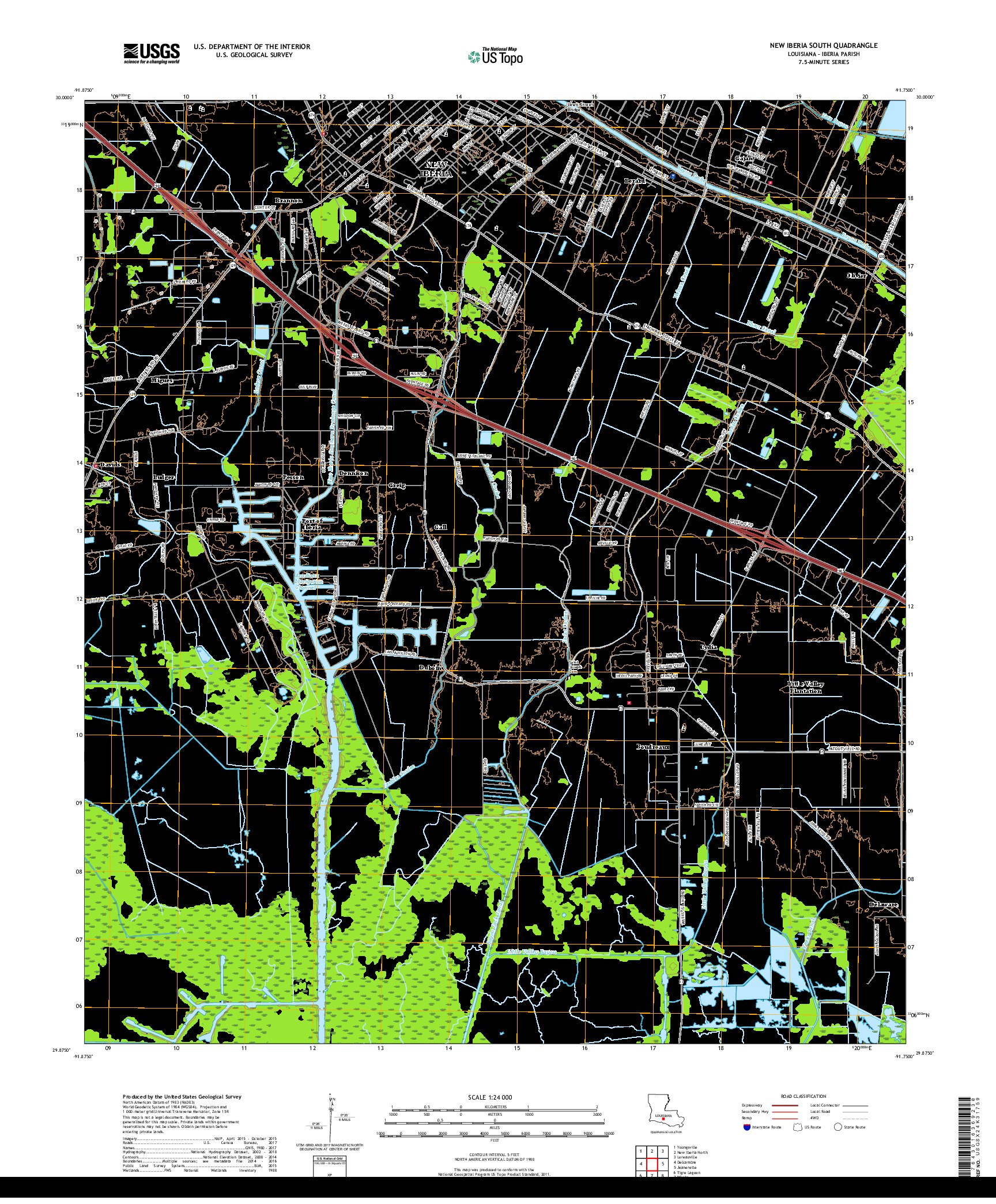 USGS US TOPO 7.5-MINUTE MAP FOR NEW IBERIA SOUTH, LA 2018