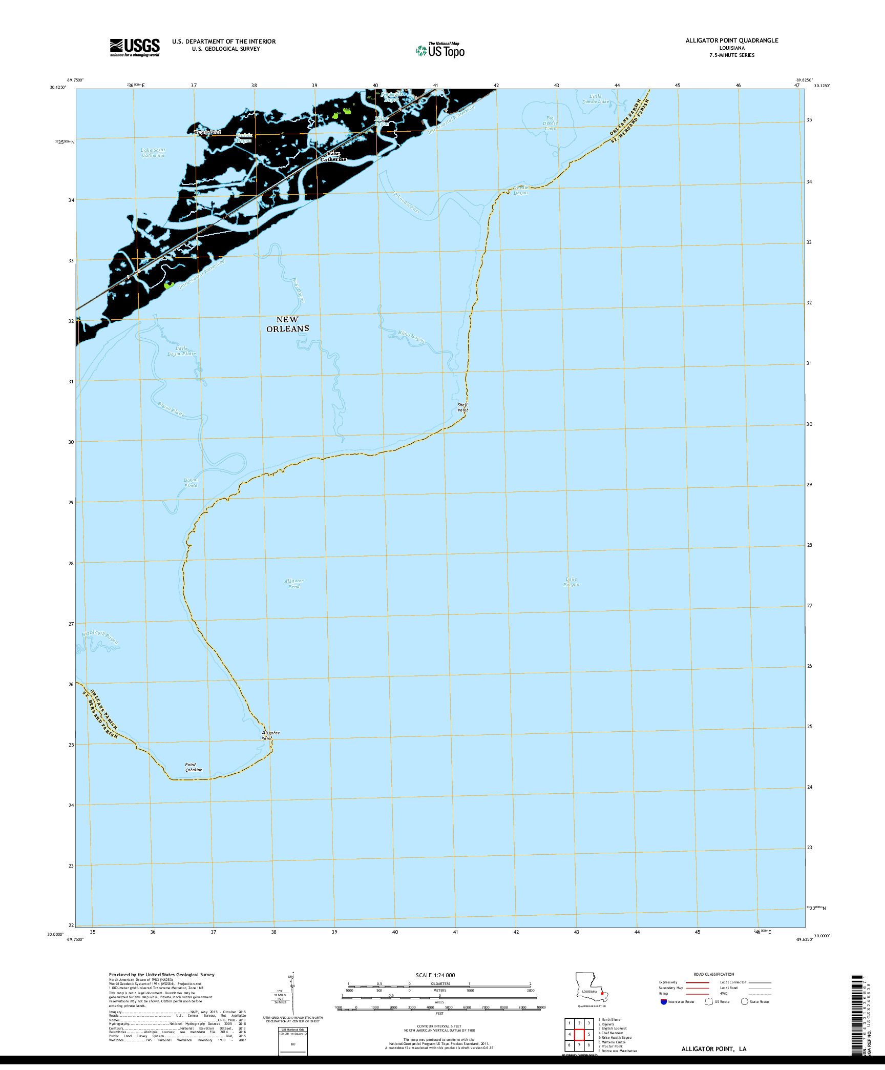 USGS US TOPO 7.5-MINUTE MAP FOR ALLIGATOR POINT, LA 2018