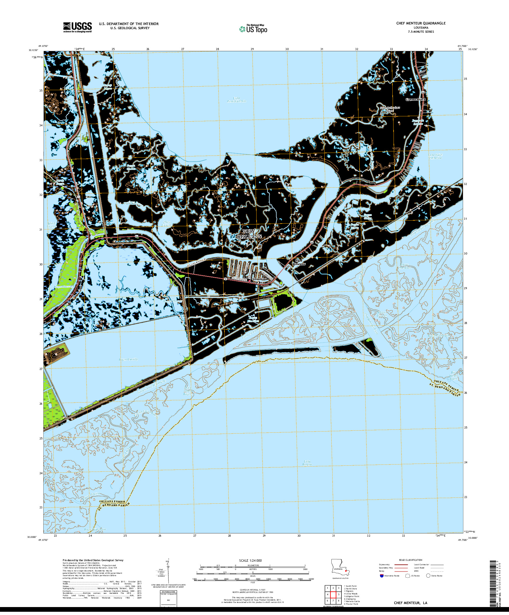 USGS US TOPO 7.5-MINUTE MAP FOR CHEF MENTEUR, LA 2018