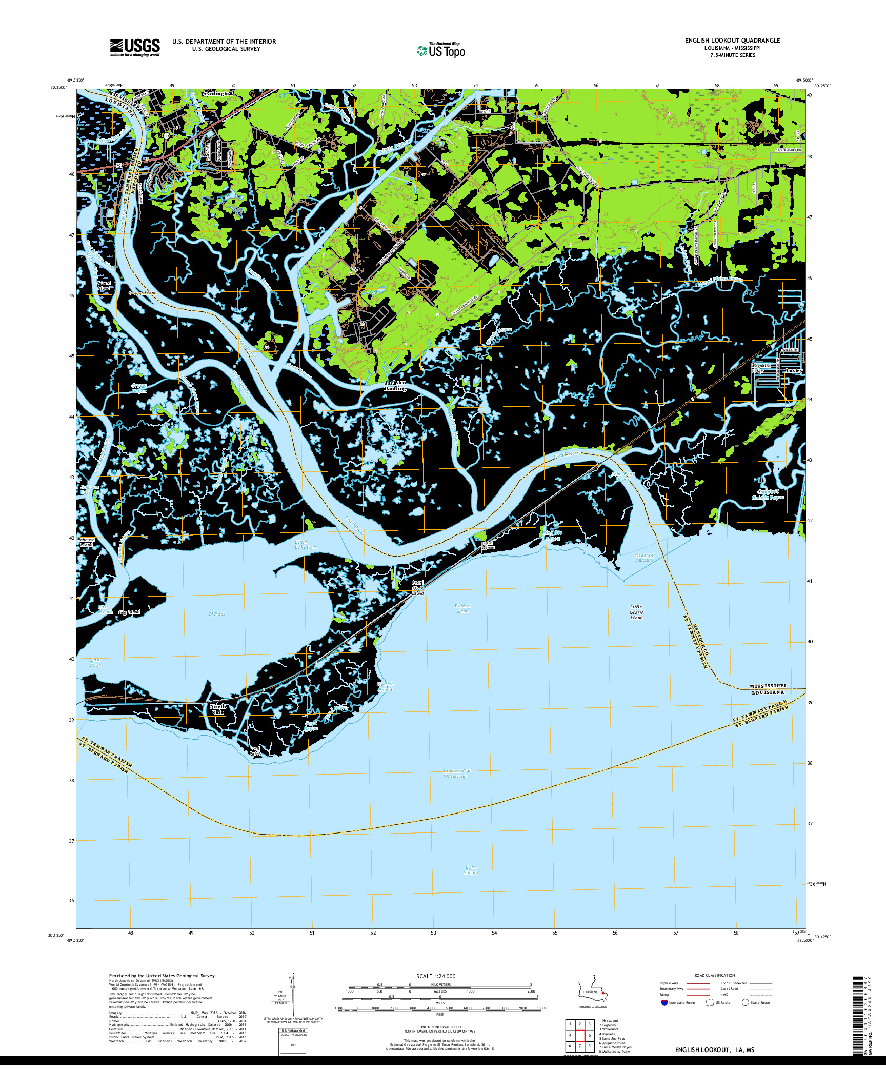 USGS US TOPO 7.5-MINUTE MAP FOR ENGLISH LOOKOUT, LA,MS 2018