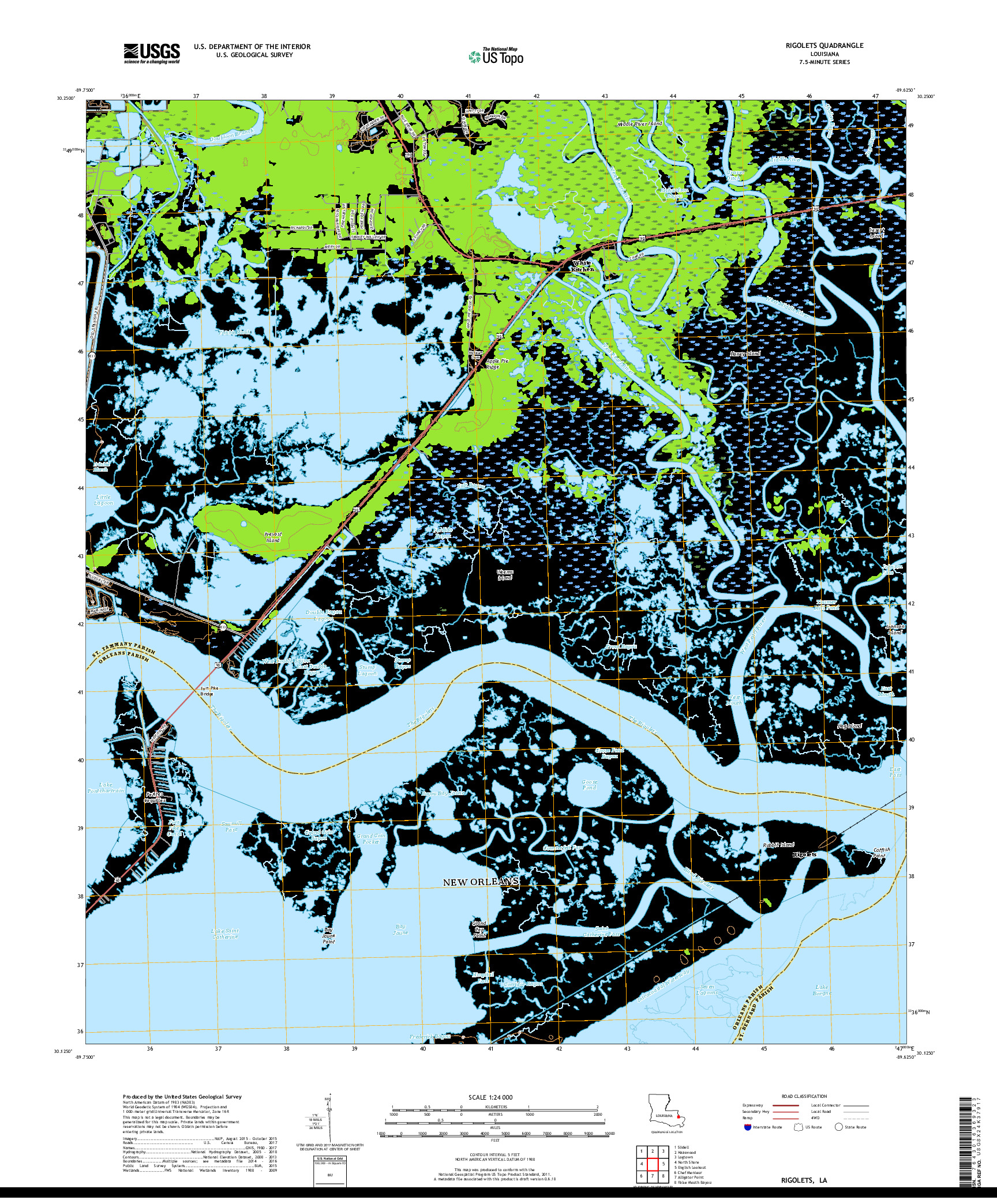 USGS US TOPO 7.5-MINUTE MAP FOR RIGOLETS, LA 2018