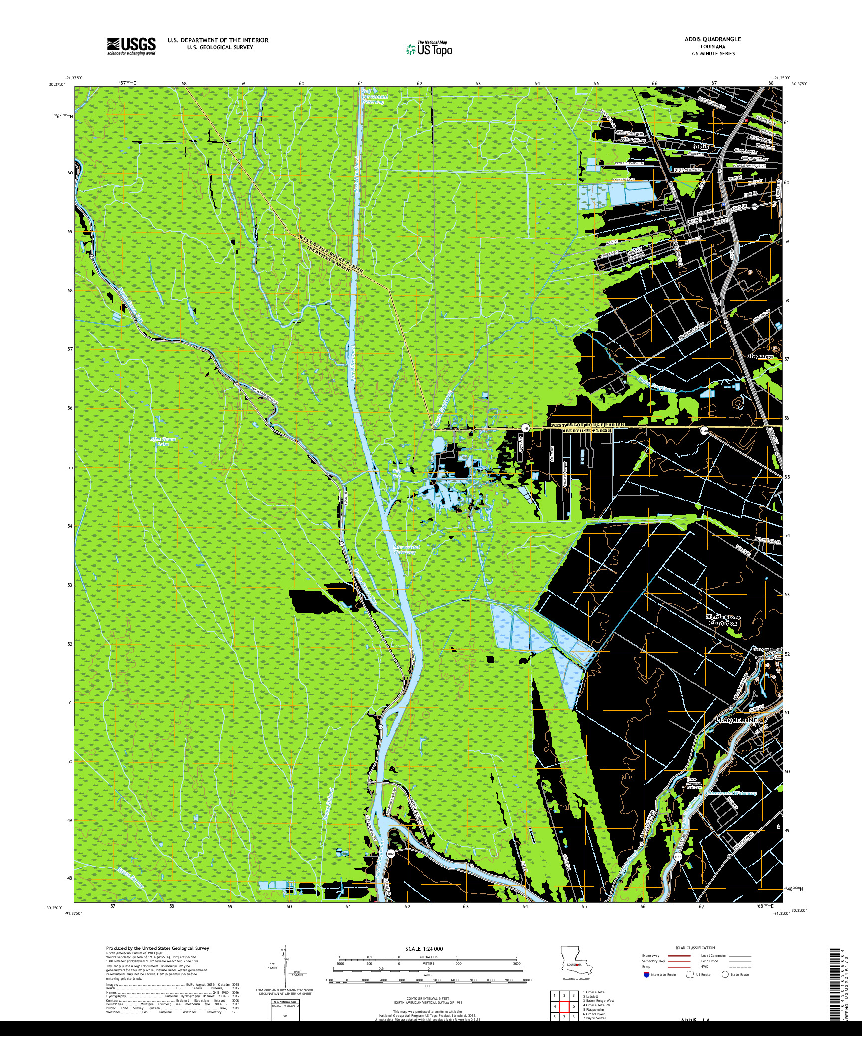 USGS US TOPO 7.5-MINUTE MAP FOR ADDIS, LA 2018