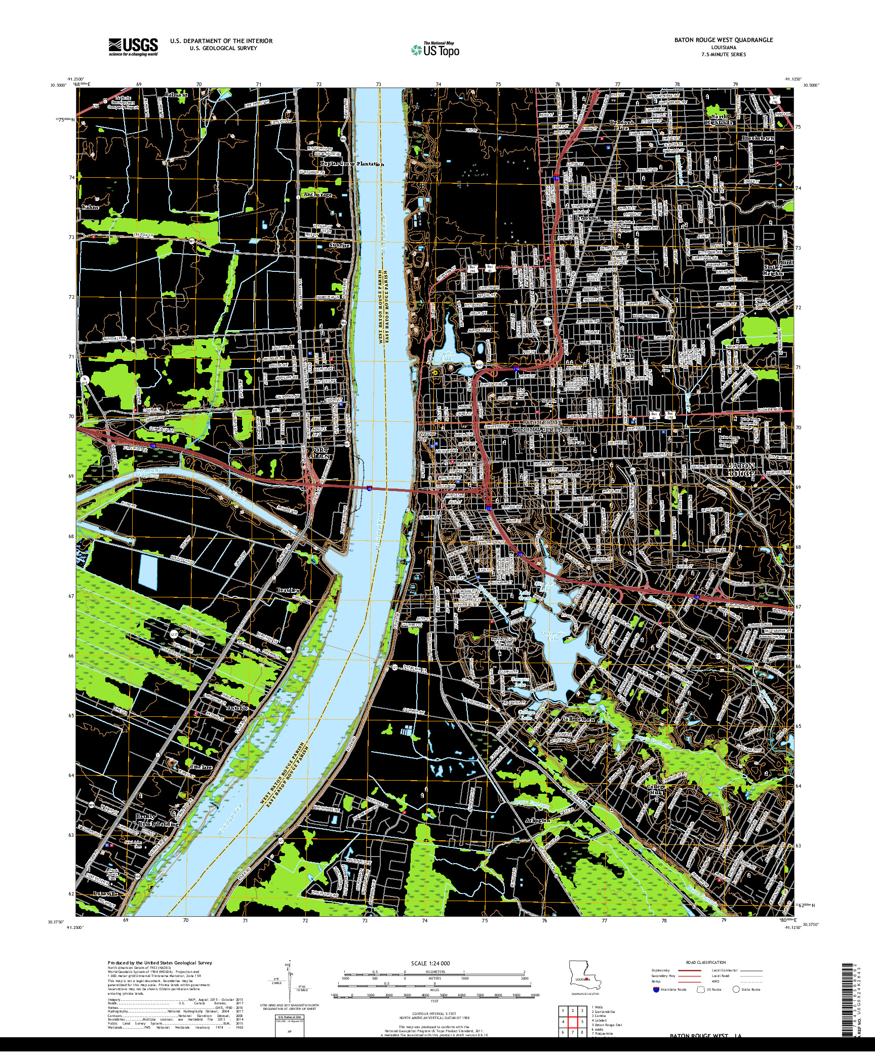 USGS US TOPO 7.5-MINUTE MAP FOR BATON ROUGE WEST, LA 2018