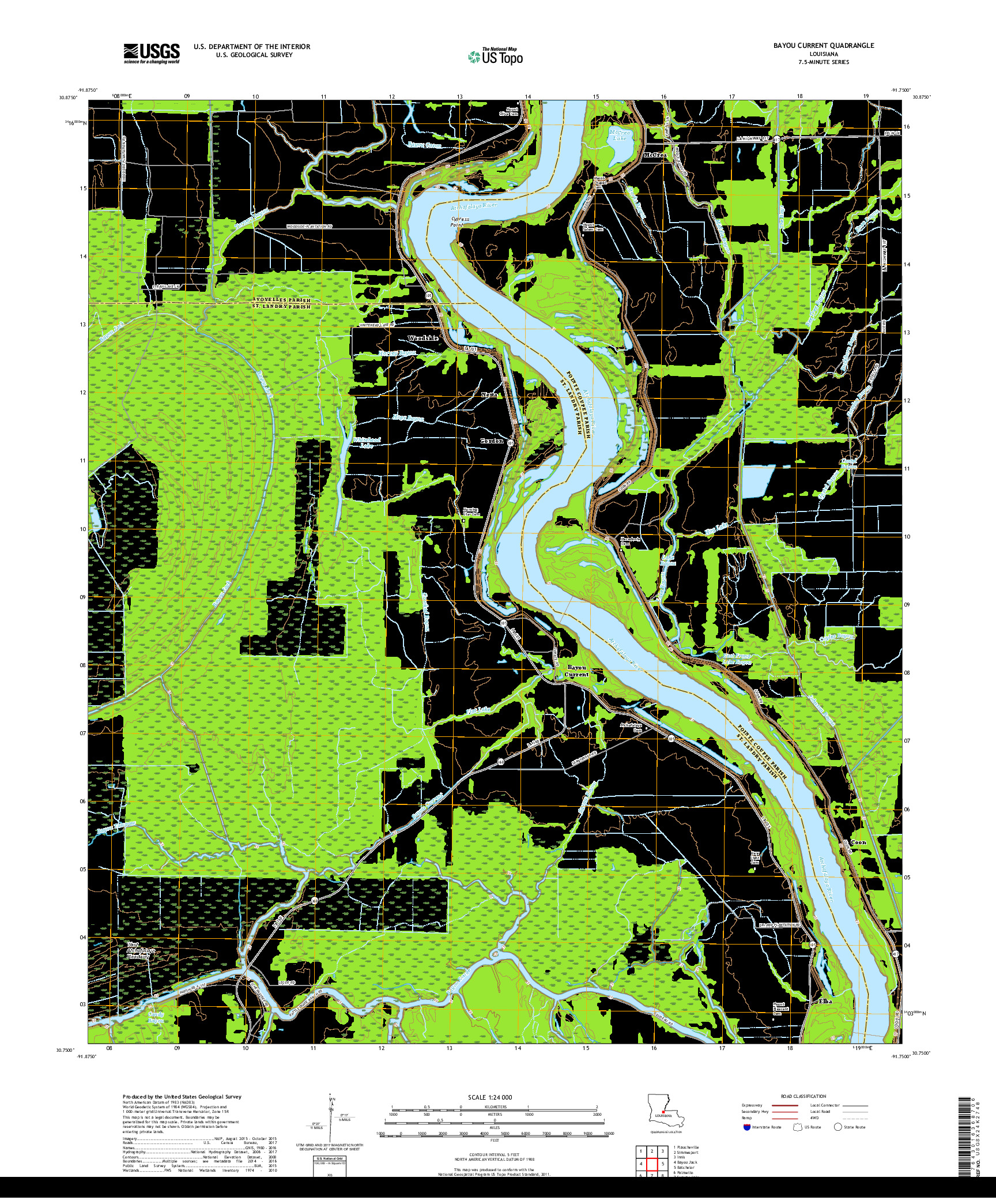 USGS US TOPO 7.5-MINUTE MAP FOR BAYOU CURRENT, LA 2018