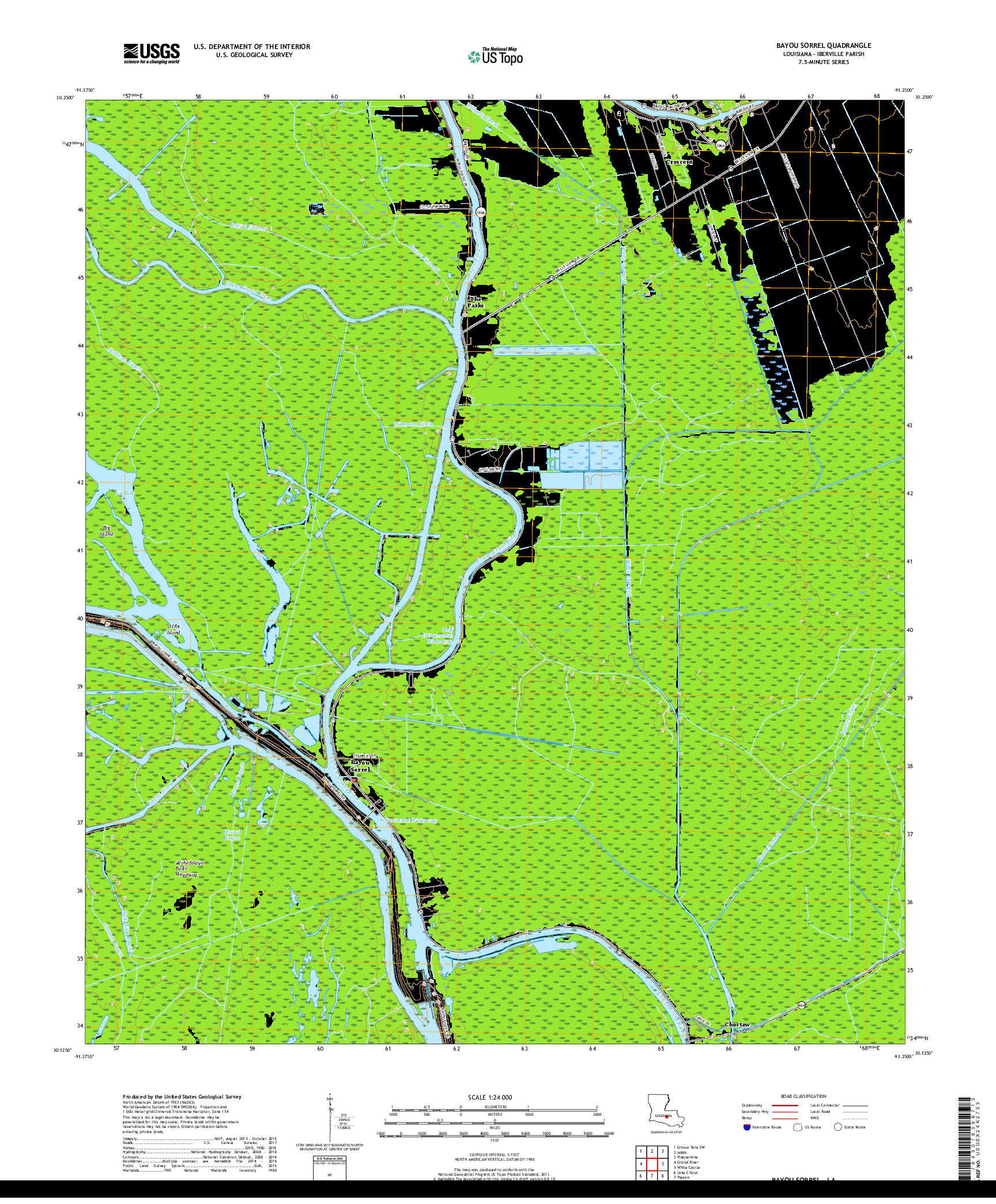 USGS US TOPO 7.5-MINUTE MAP FOR BAYOU SORREL, LA 2018