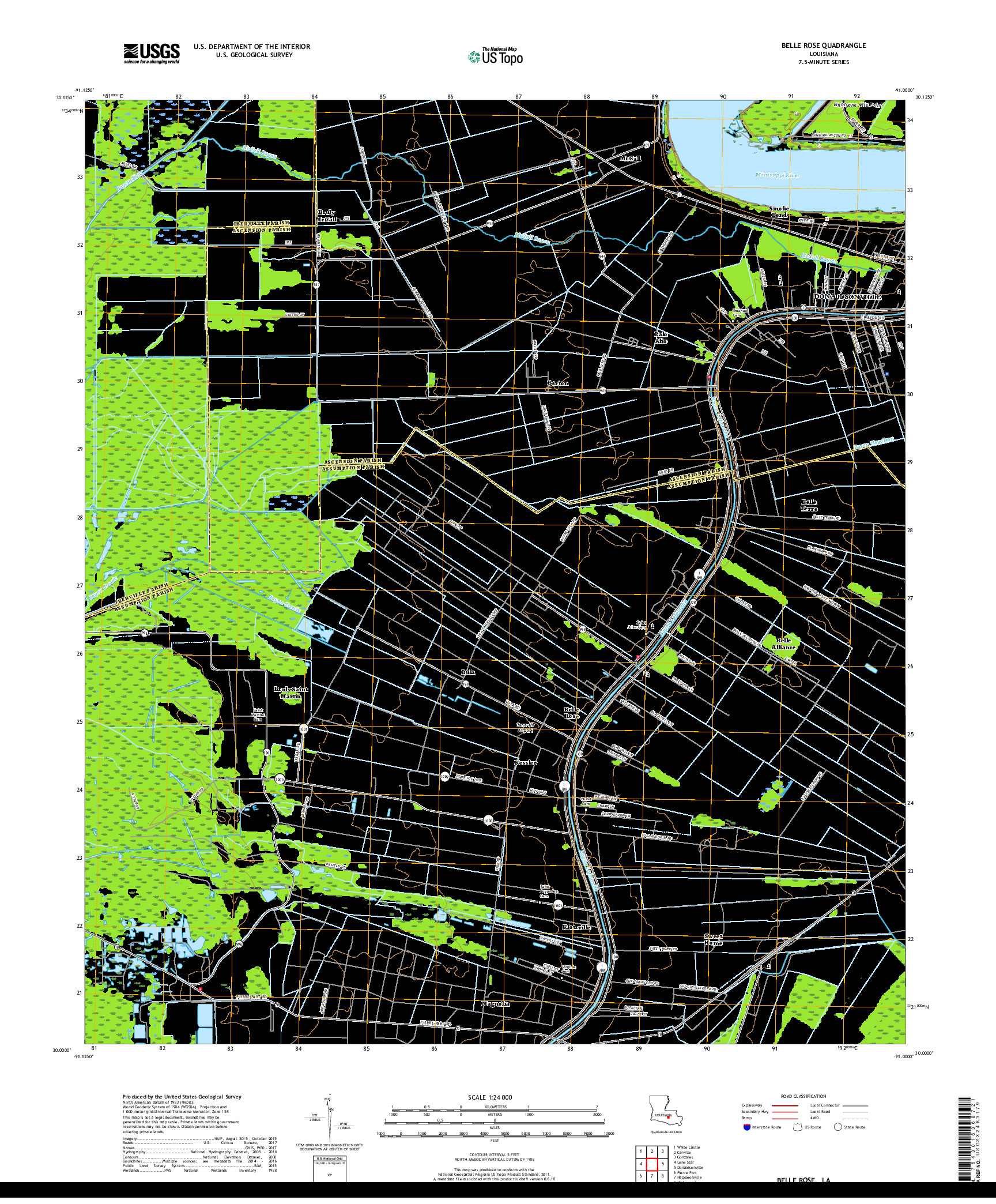 USGS US TOPO 7.5-MINUTE MAP FOR BELLE ROSE, LA 2018