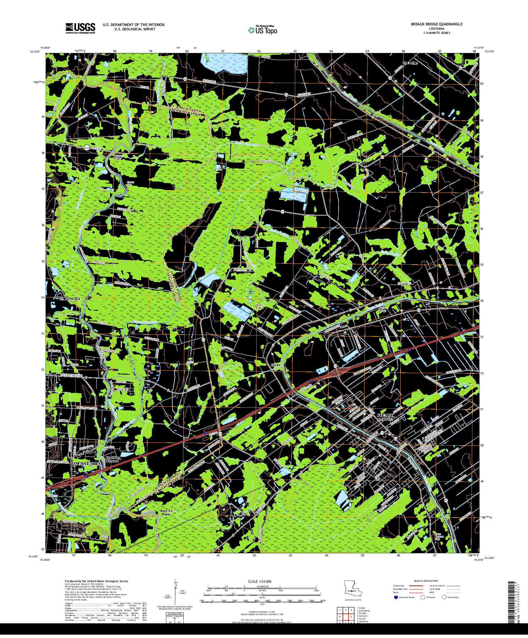 USGS US TOPO 7.5-MINUTE MAP FOR BREAUX BRIDGE, LA 2018