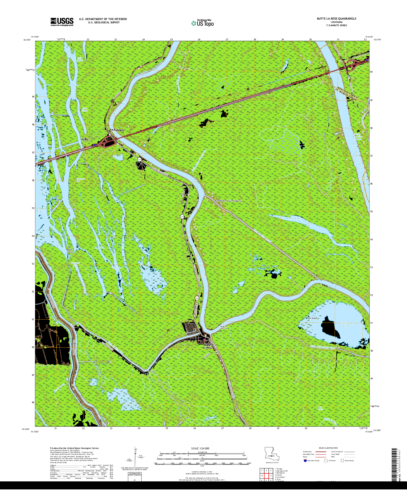 USGS US TOPO 7.5-MINUTE MAP FOR BUTTE LA ROSE, LA 2018