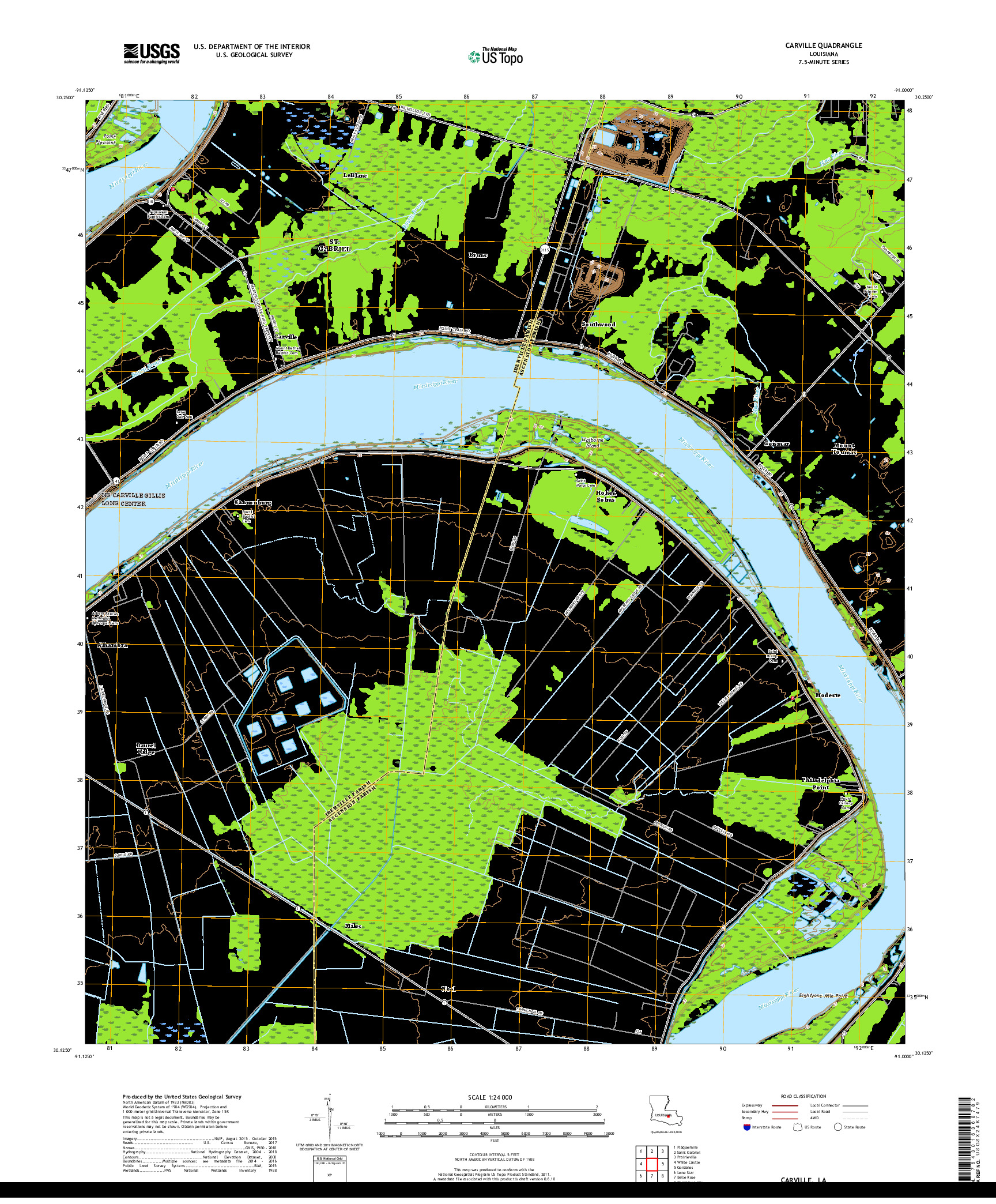 USGS US TOPO 7.5-MINUTE MAP FOR CARVILLE, LA 2018