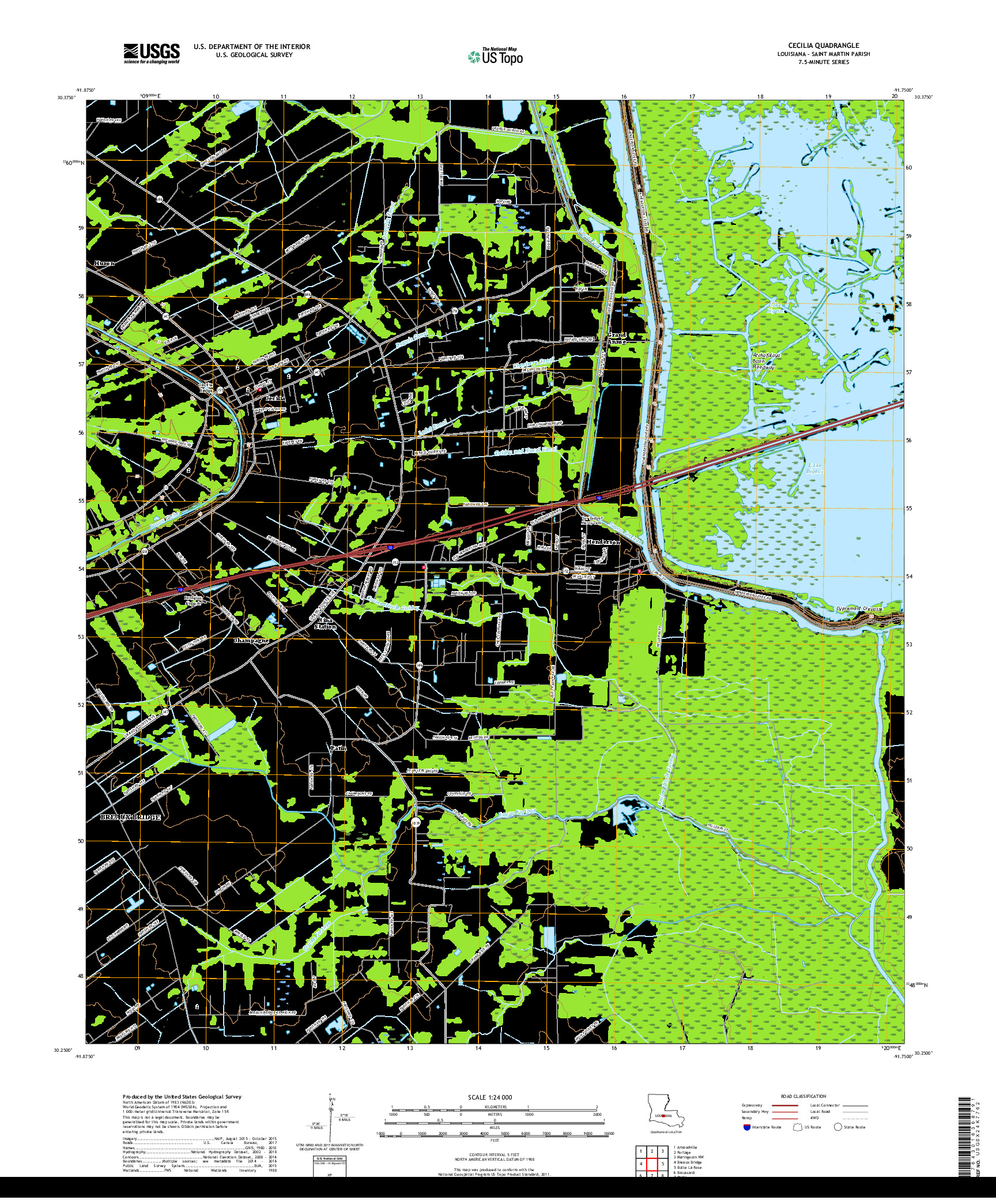 USGS US TOPO 7.5-MINUTE MAP FOR CECILIA, LA 2018