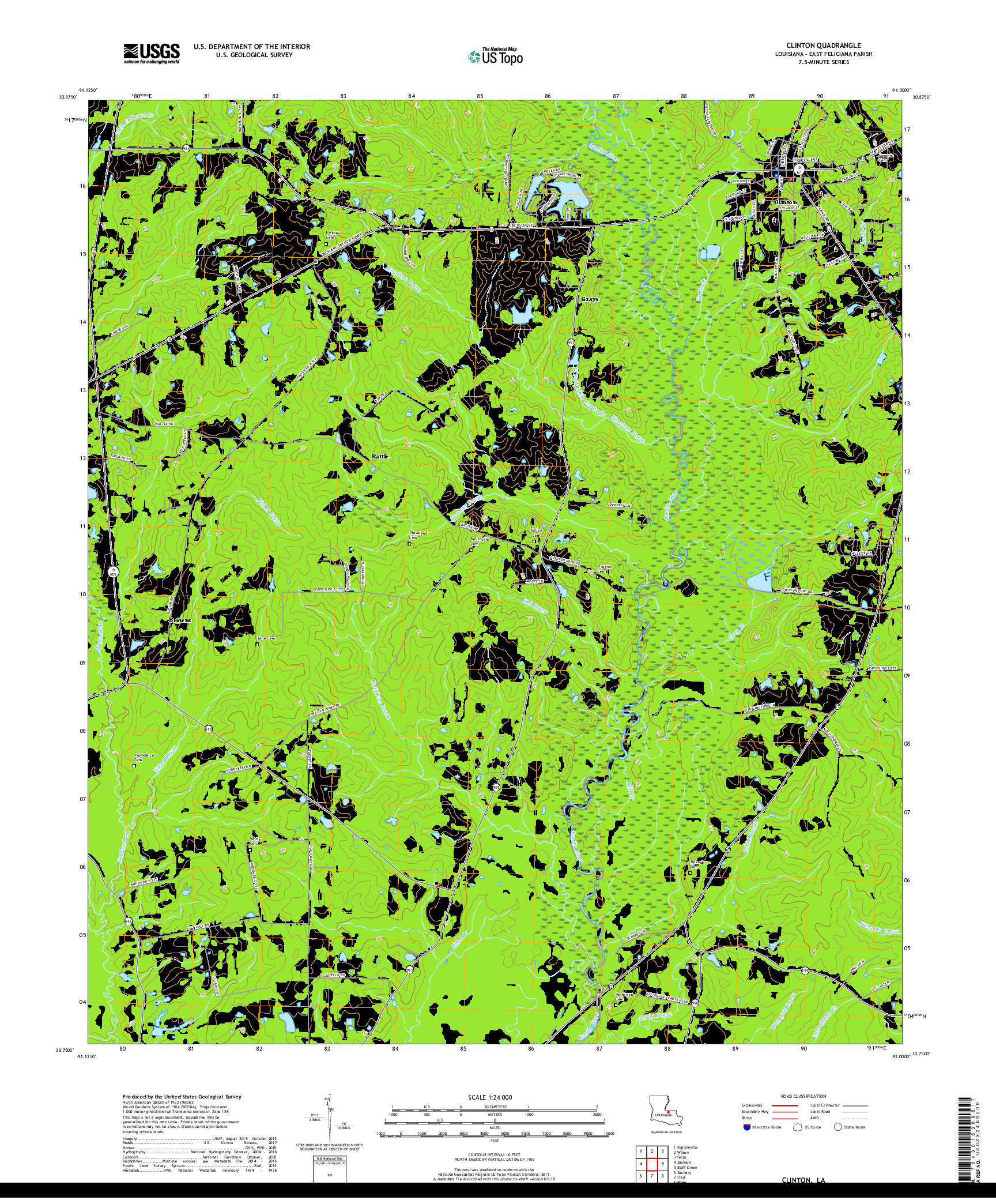 USGS US TOPO 7.5-MINUTE MAP FOR CLINTON, LA 2018