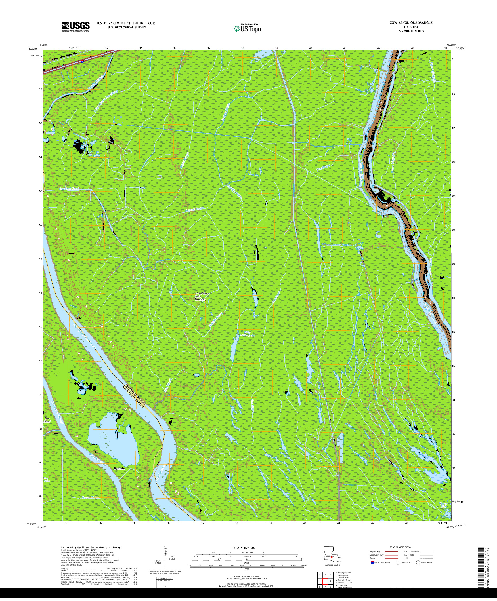 USGS US TOPO 7.5-MINUTE MAP FOR COW BAYOU, LA 2018