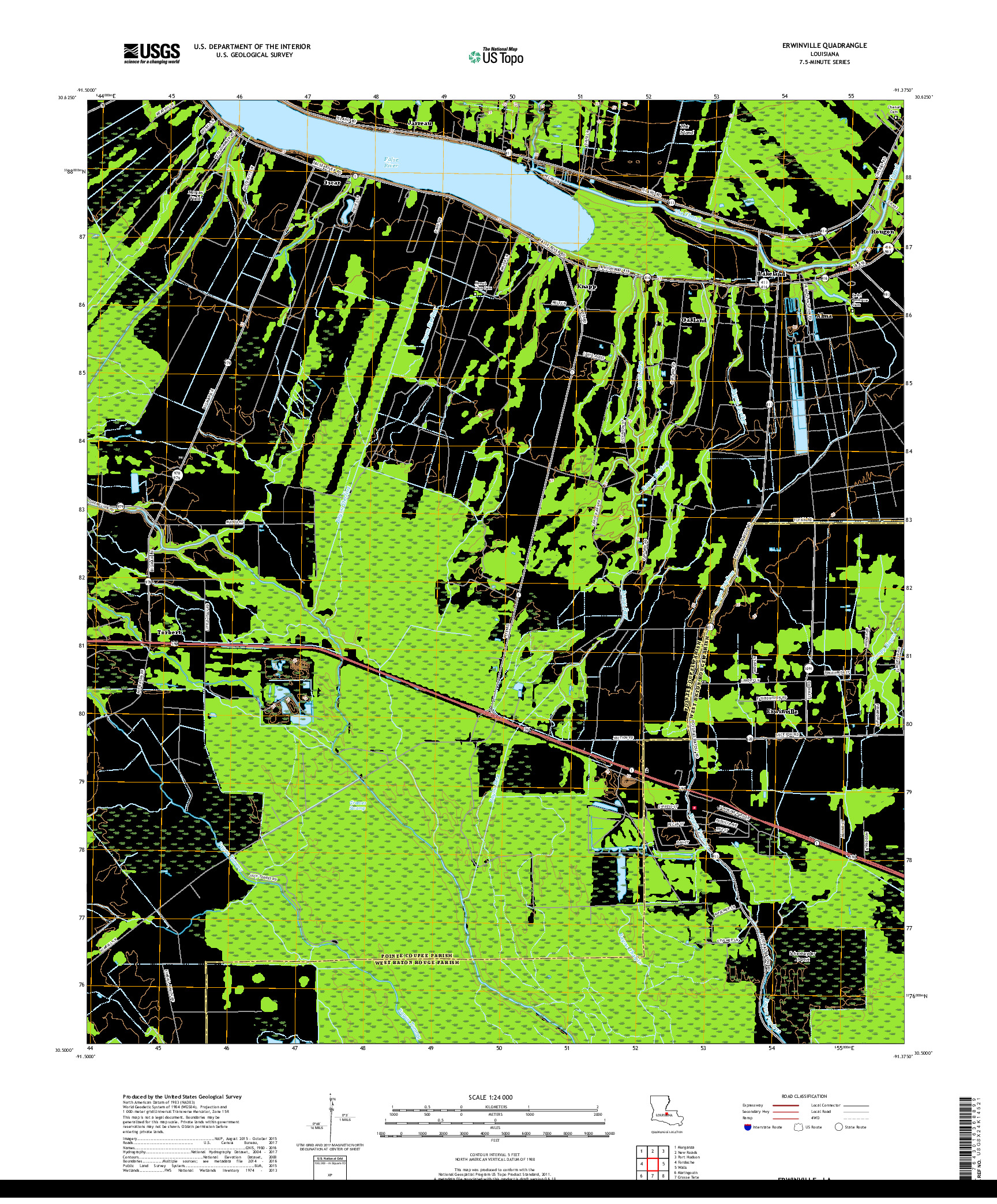 USGS US TOPO 7.5-MINUTE MAP FOR ERWINVILLE, LA 2018